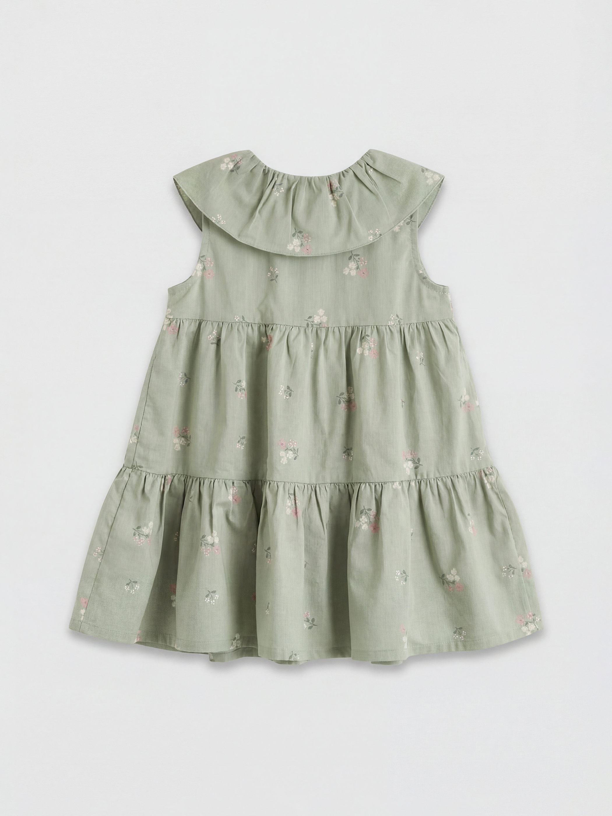 Yeşil Bebe Yaka Çiçekli Kız Bebek Elbise-1