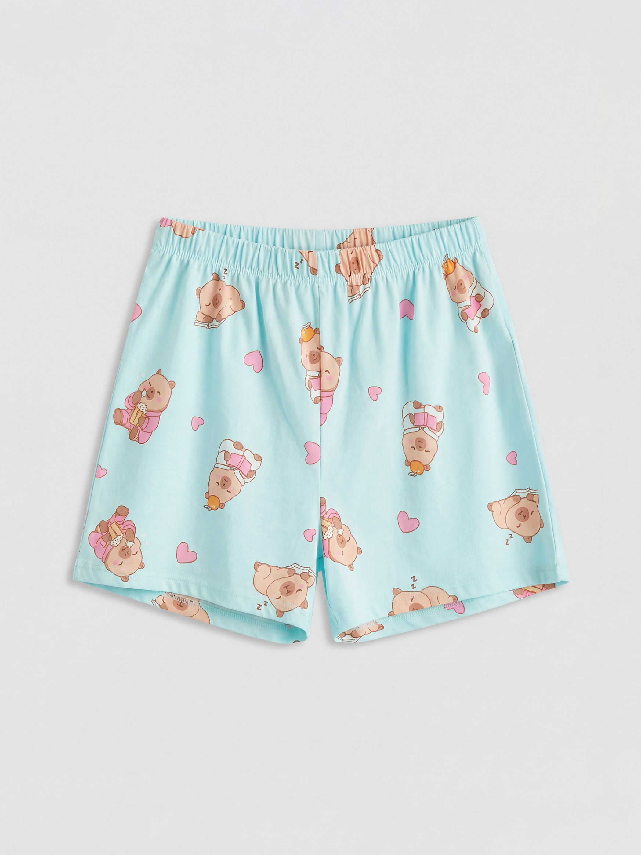 Bej Bisiklet Yaka Baskılı Kız Çocuk Şortlu Pijama Takımı-3