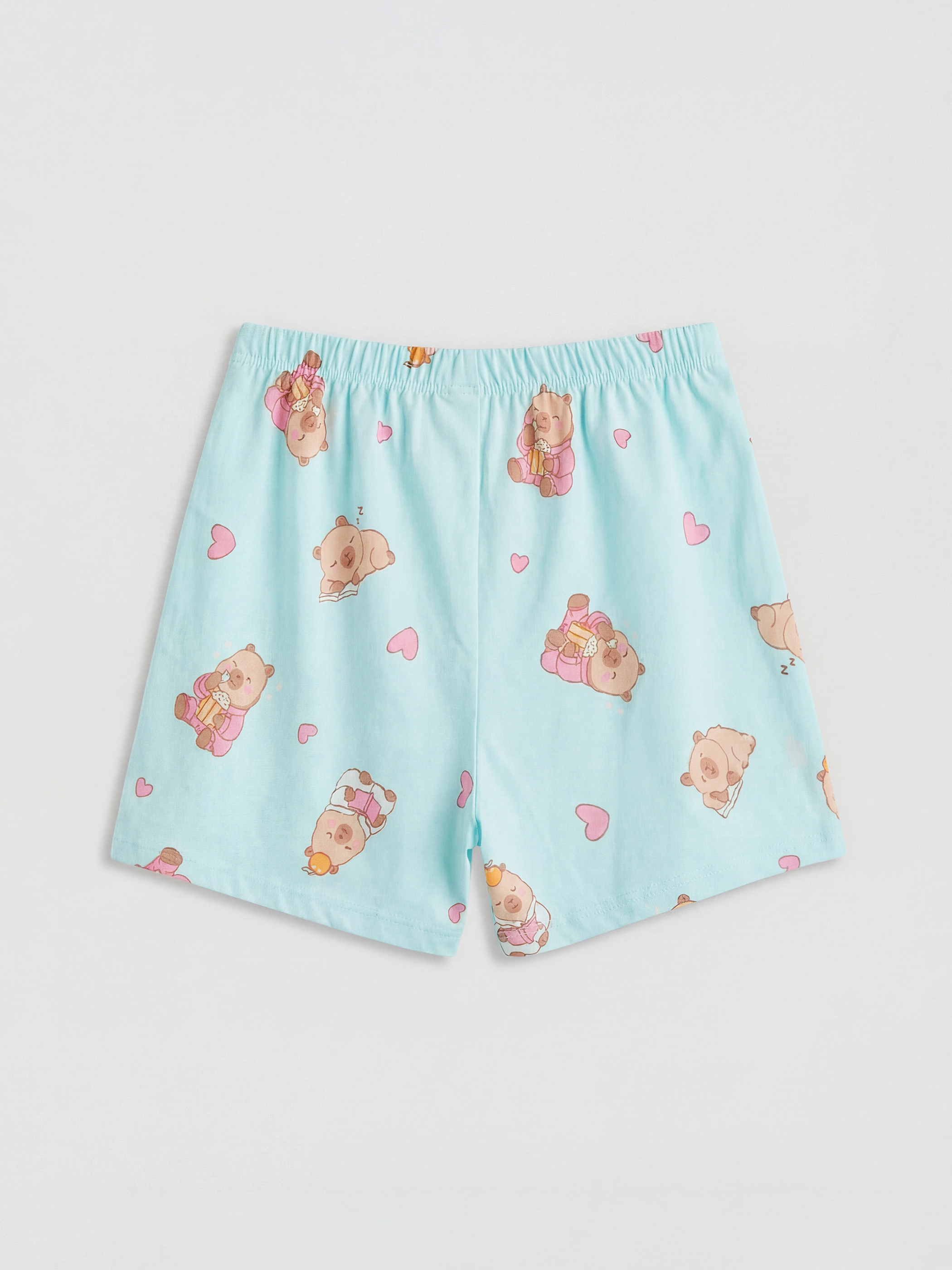 Bej Bisiklet Yaka Baskılı Kız Çocuk Şortlu Pijama Takımı-4