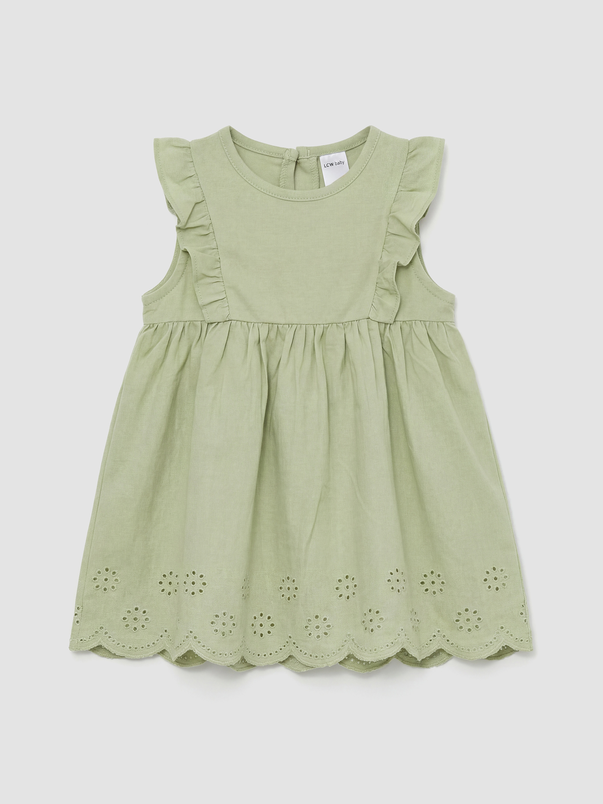 LCW baby Bisiklet Yaka Fırfırlı Brode İşlemeli Kız Bebek Elbise