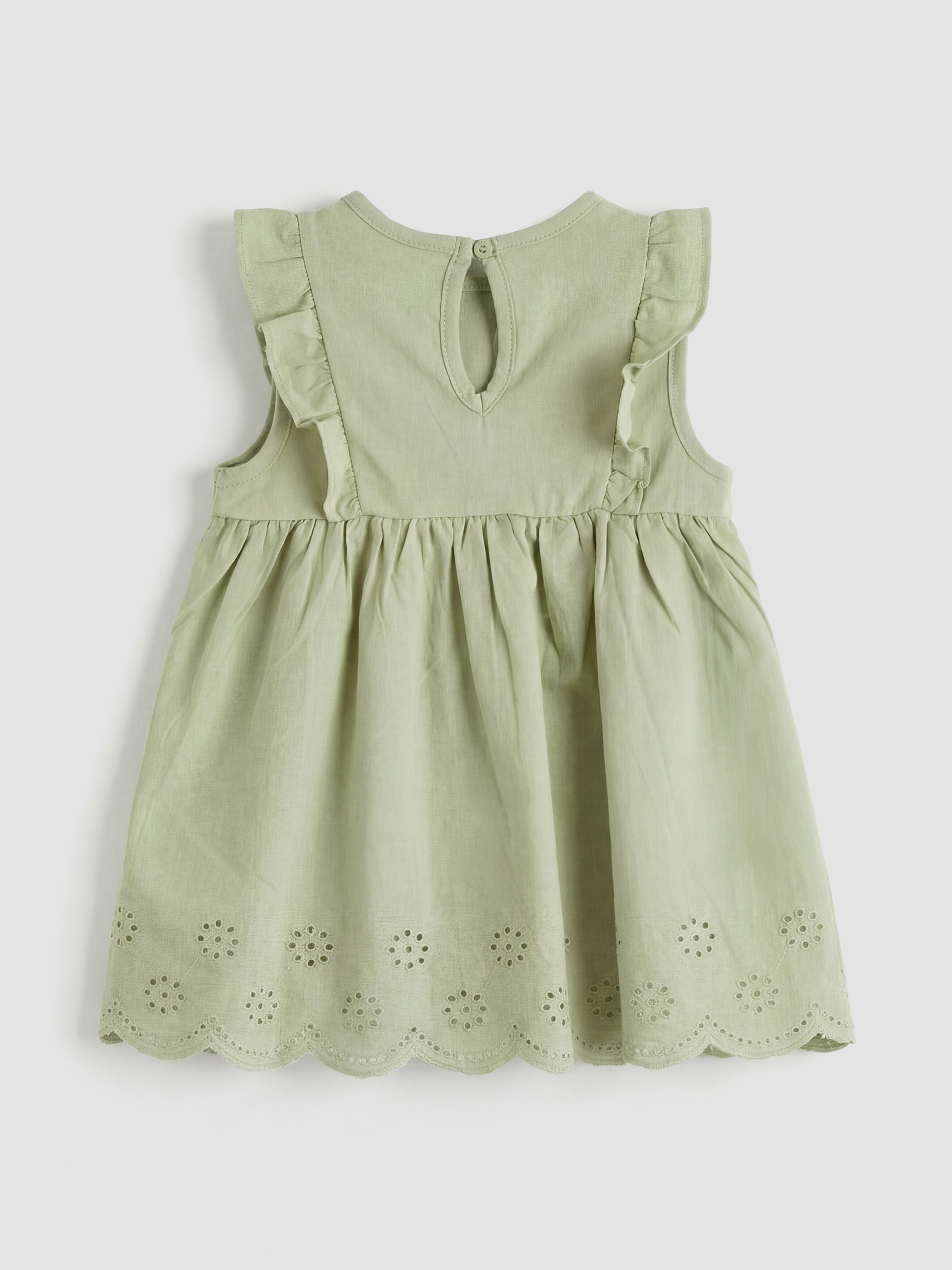 Yeşil Bisiklet Yaka Fırfırlı Brode İşlemeli Kız Bebek Elbise-1