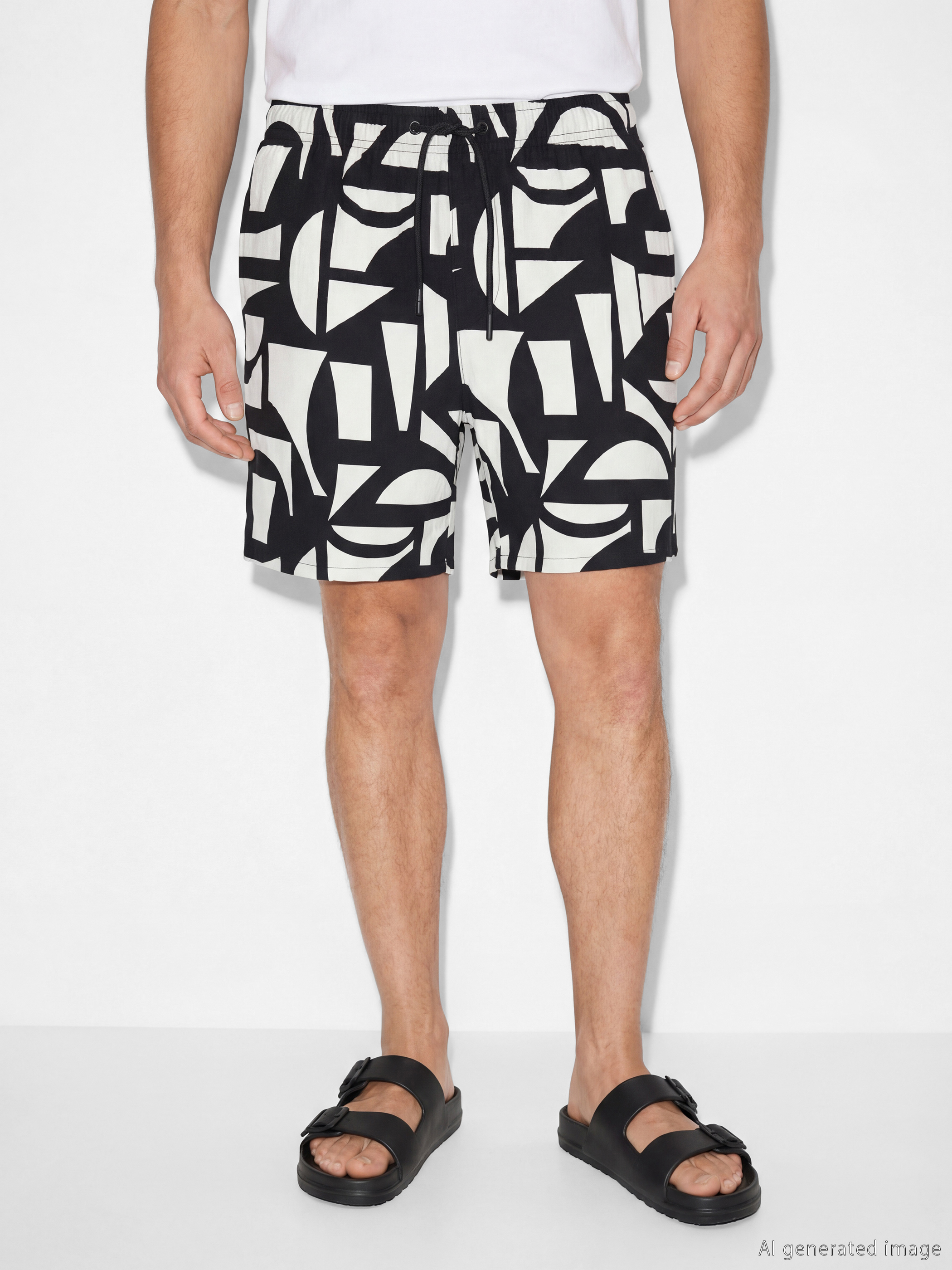 Siyah Kısa Boy Desenli Erkek Deniz Şortu-1