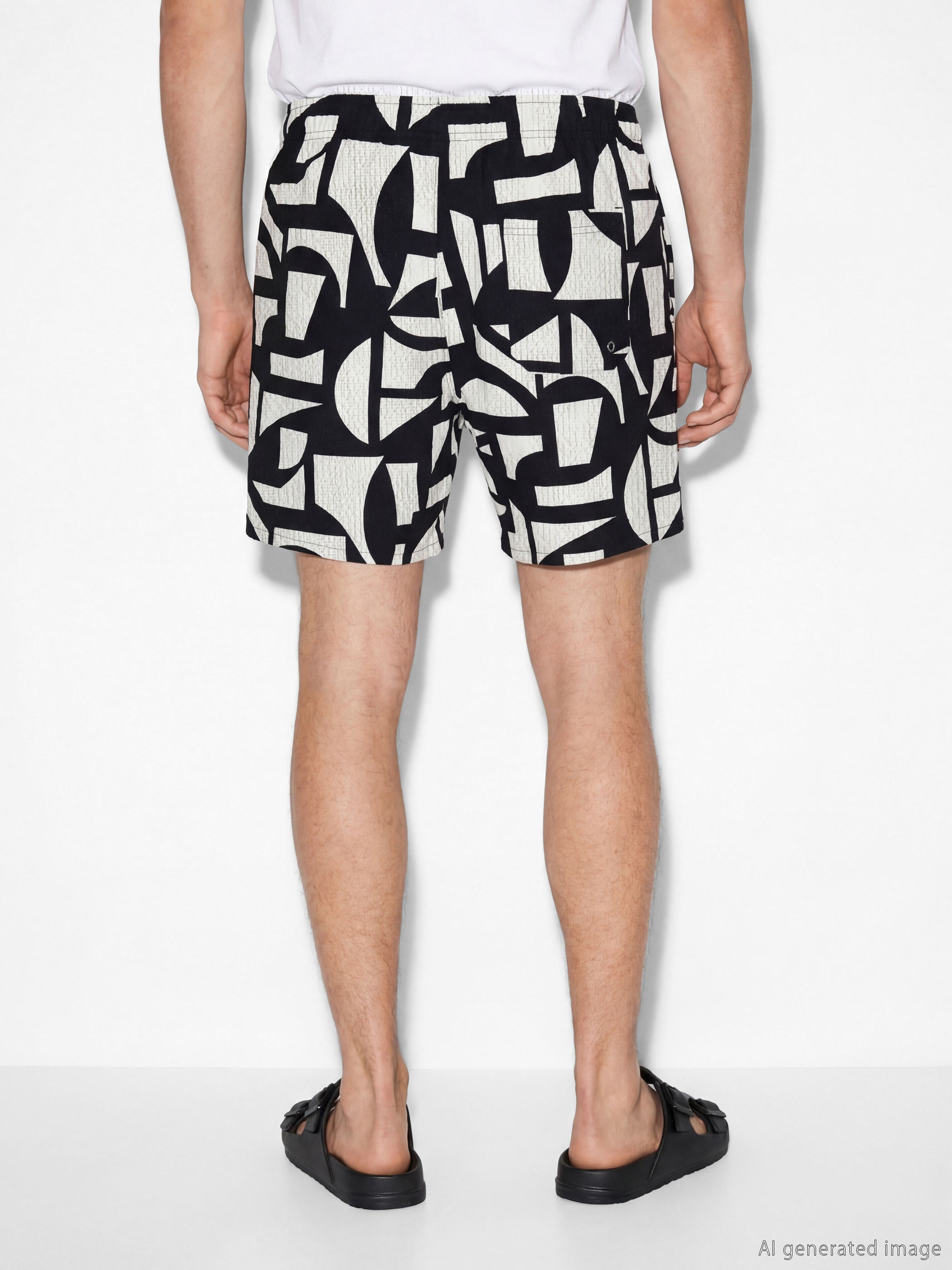 Siyah Kısa Boy Desenli Erkek Deniz Şortu-3