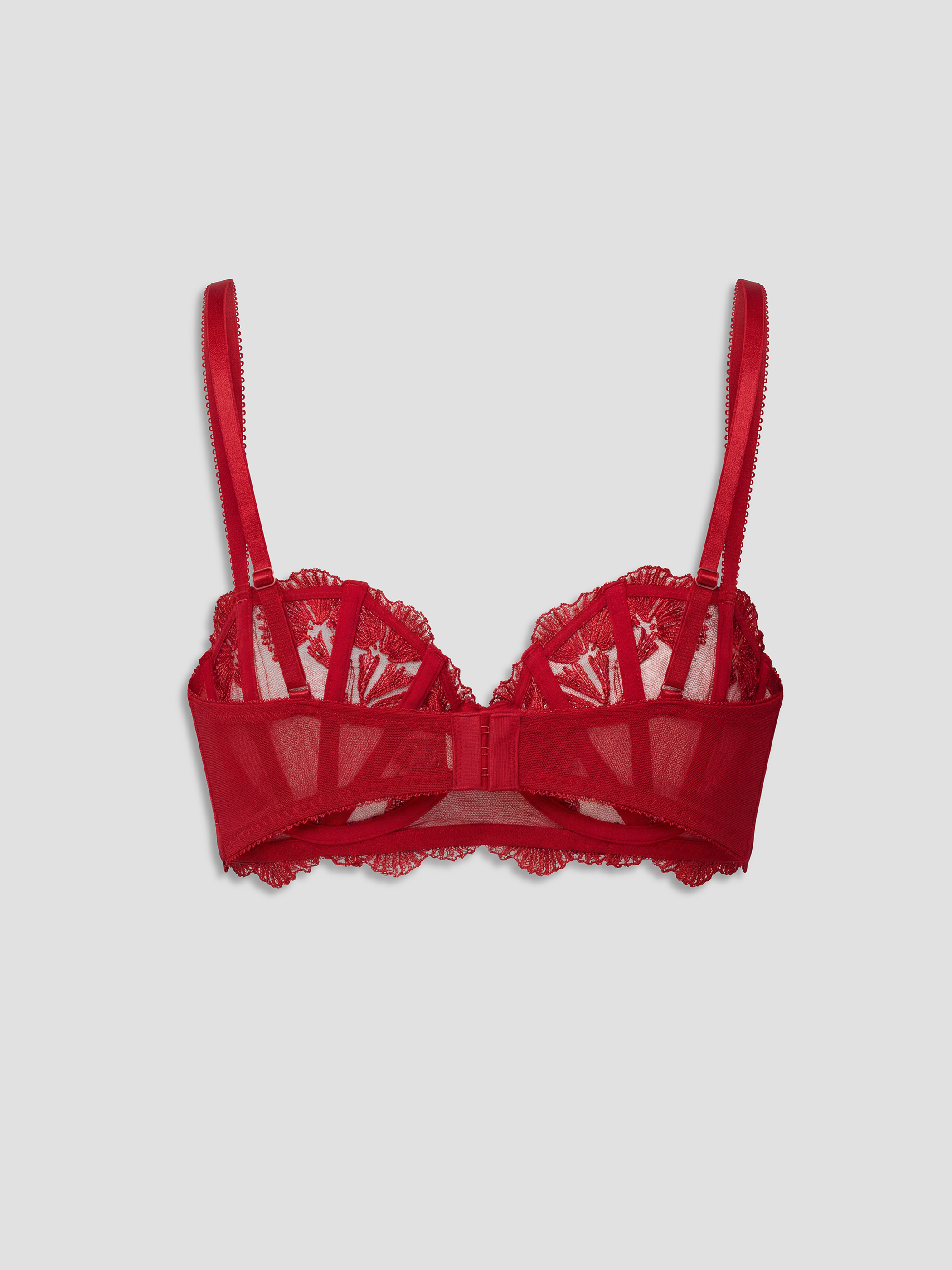 Kırmızı Balenli Pedsiz Brode Fantezi Straplez Sütyen-1