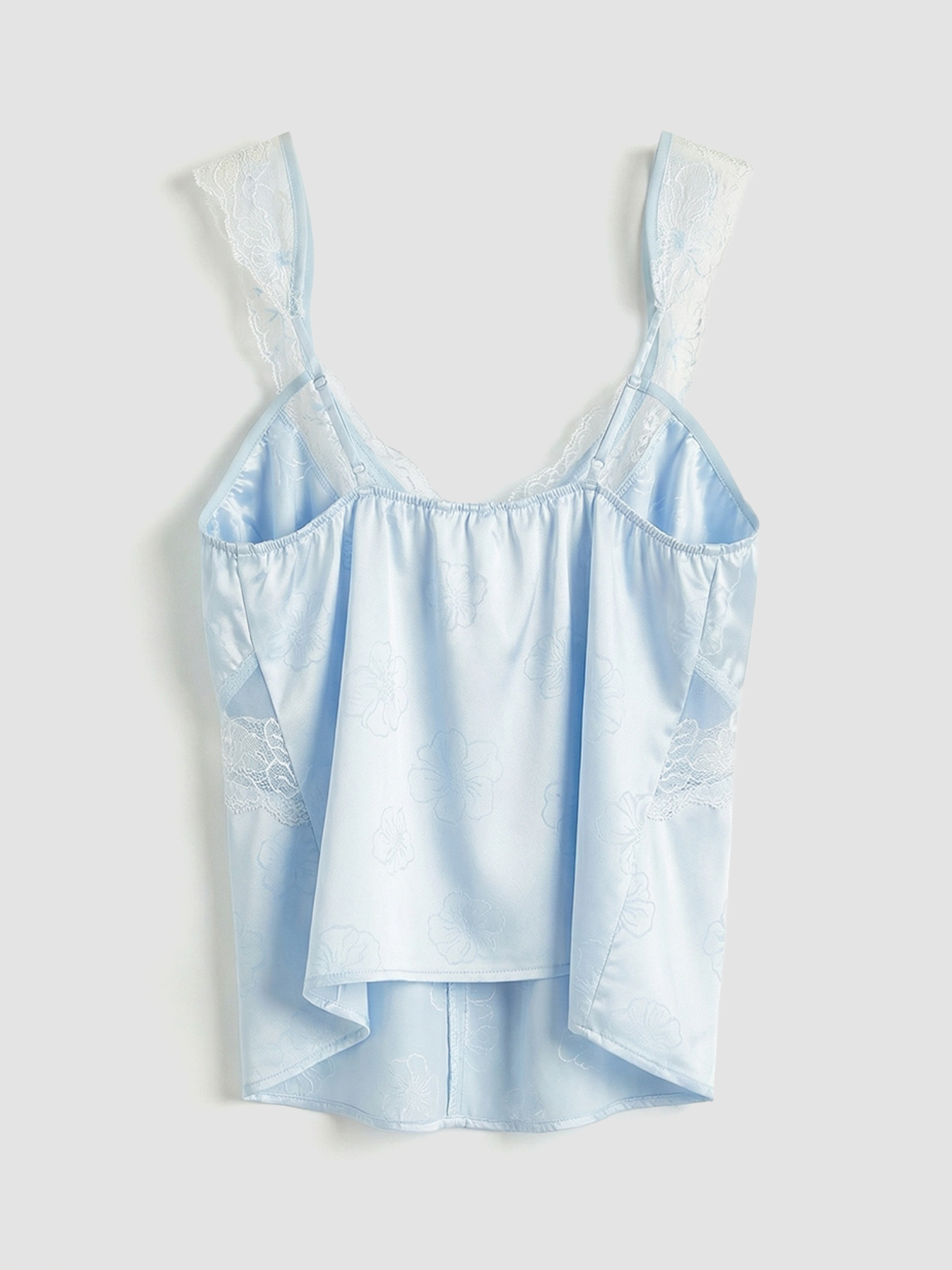 Mavi V Yaka Çiçekli Saten Kadın Pijama Üst-1