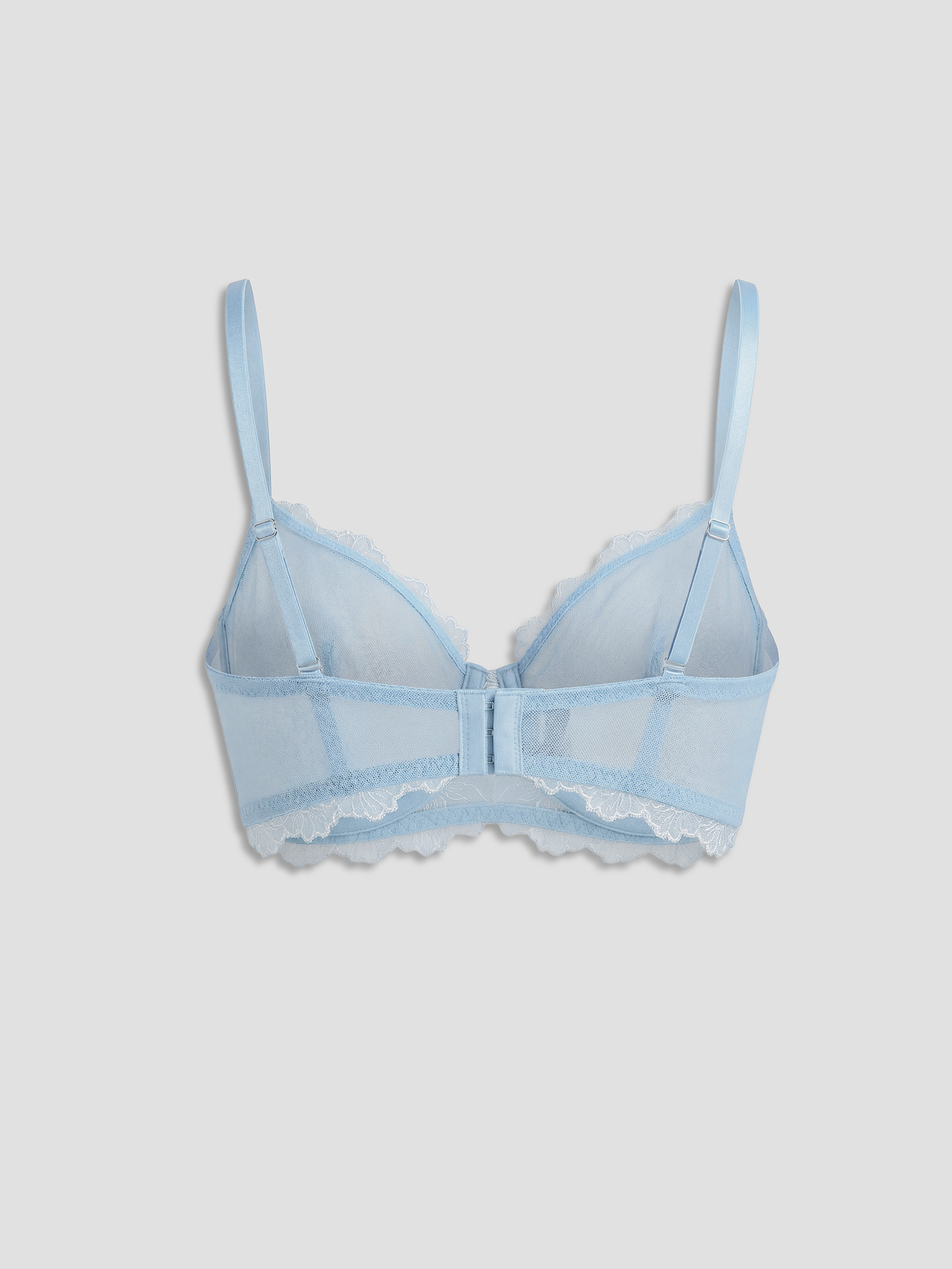 Mavi Balenli Dolgusuz Brode Fantezi Straplez Sütyen-1