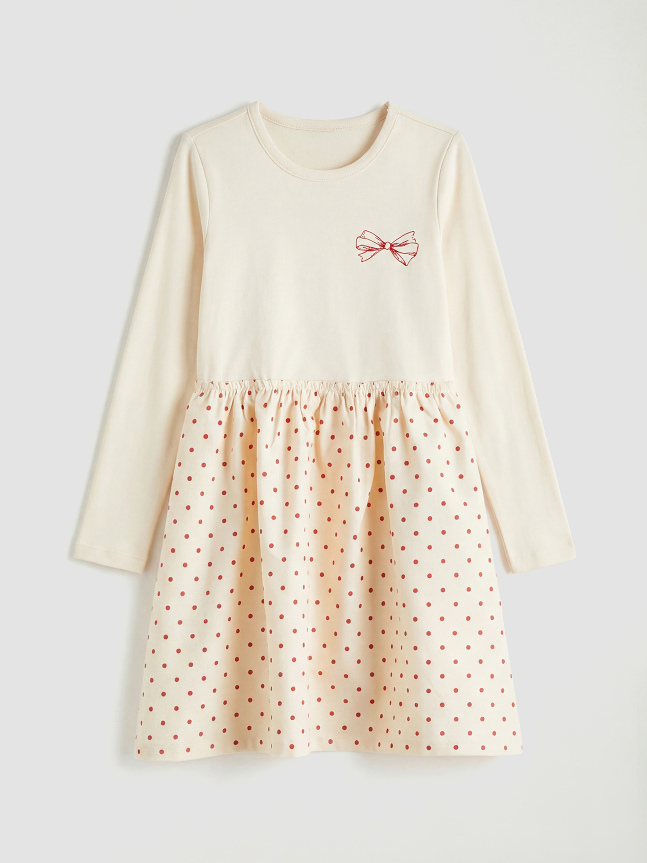 LCW Kids Crew Neck Polka Dot Girls' Poplin Dress - S6EK45Z4-FRC