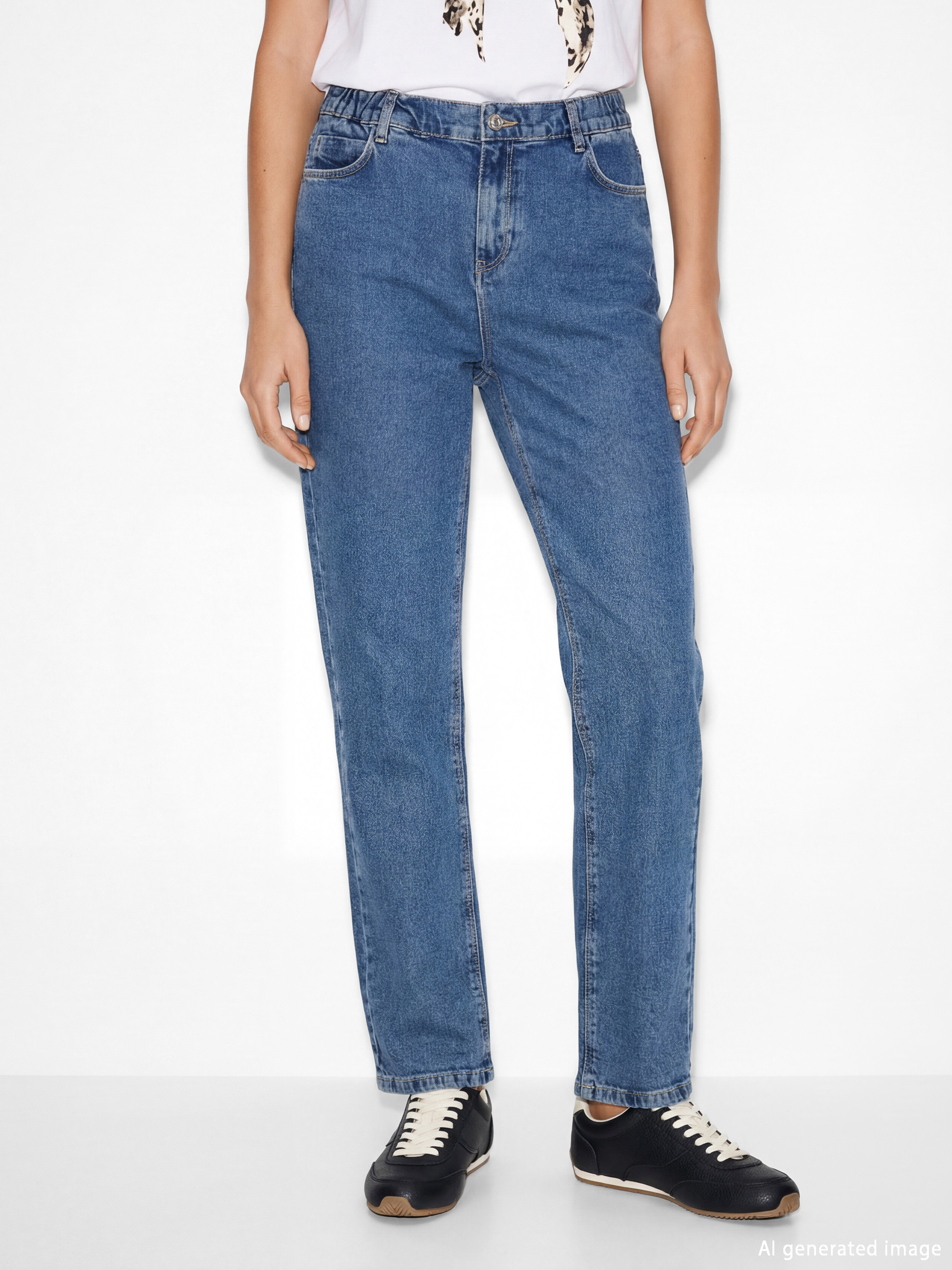 İndigo Beli Lastikli Straight Fit Kadın Jean Pantolon-1