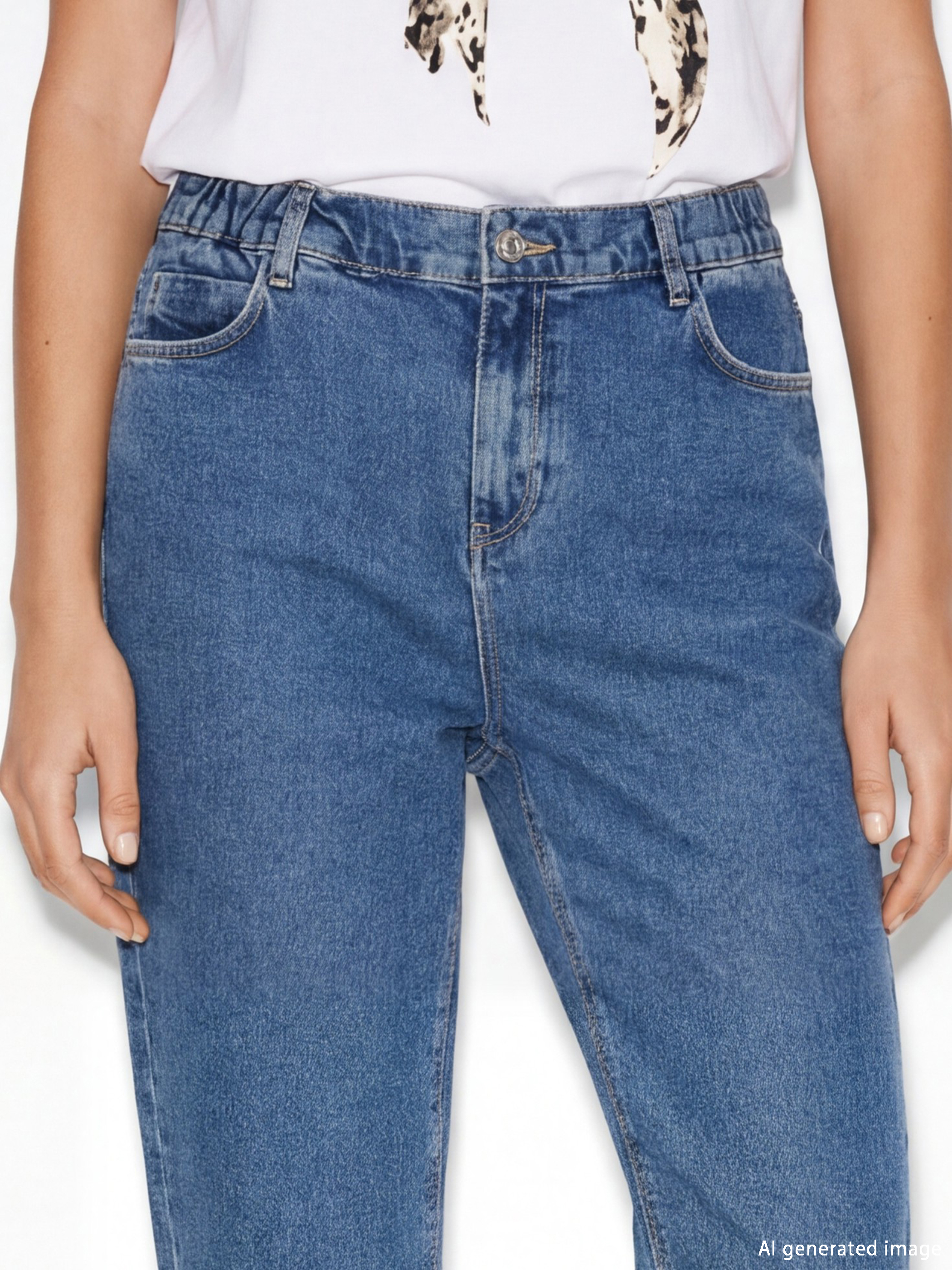 İndigo Beli Lastikli Straight Fit Kadın Jean Pantolon-2