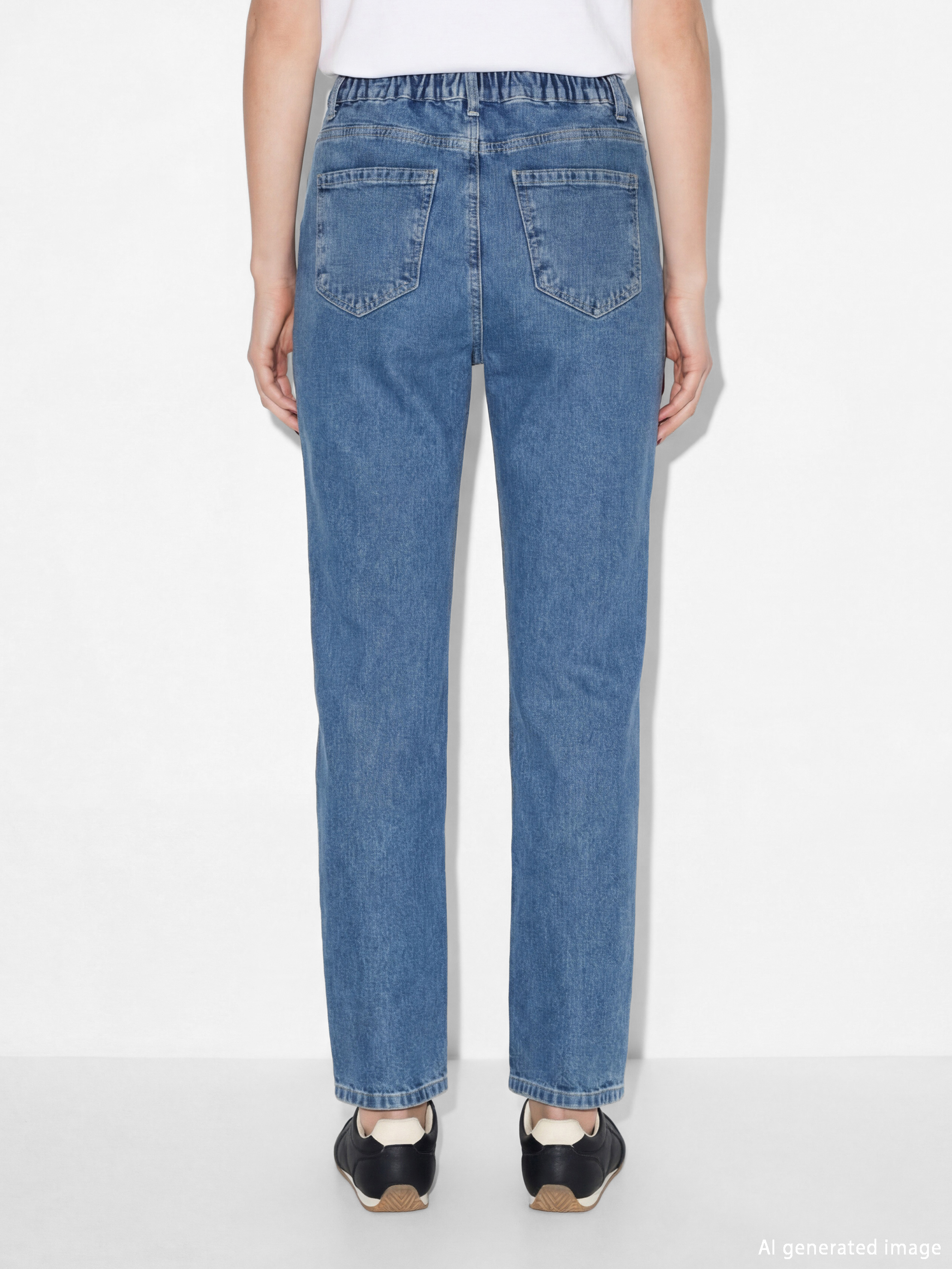 İndigo Beli Lastikli Straight Fit Kadın Jean Pantolon-3