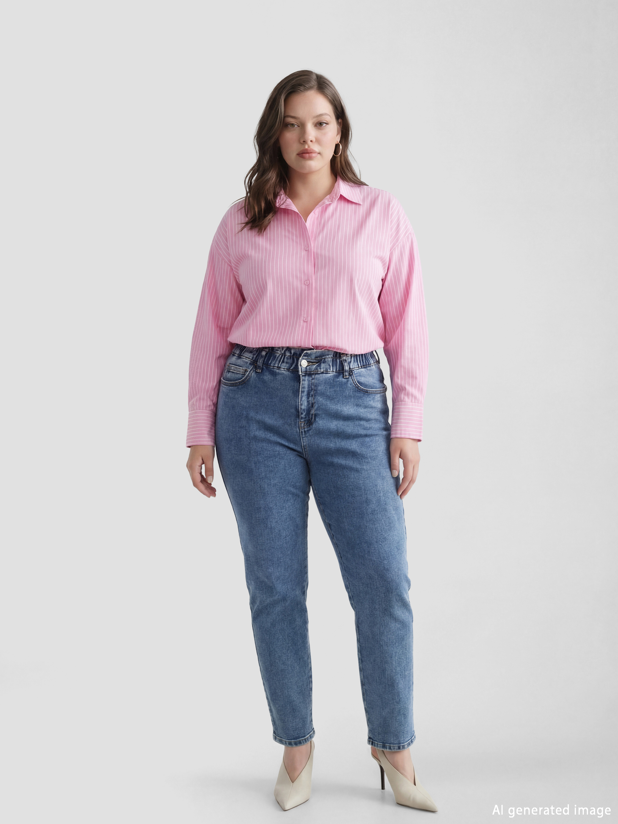 LCWAIKIKI Classic Beli Lastikli Slim Mom Kadın Jean Pantolon - S6EM34Z8-SHK