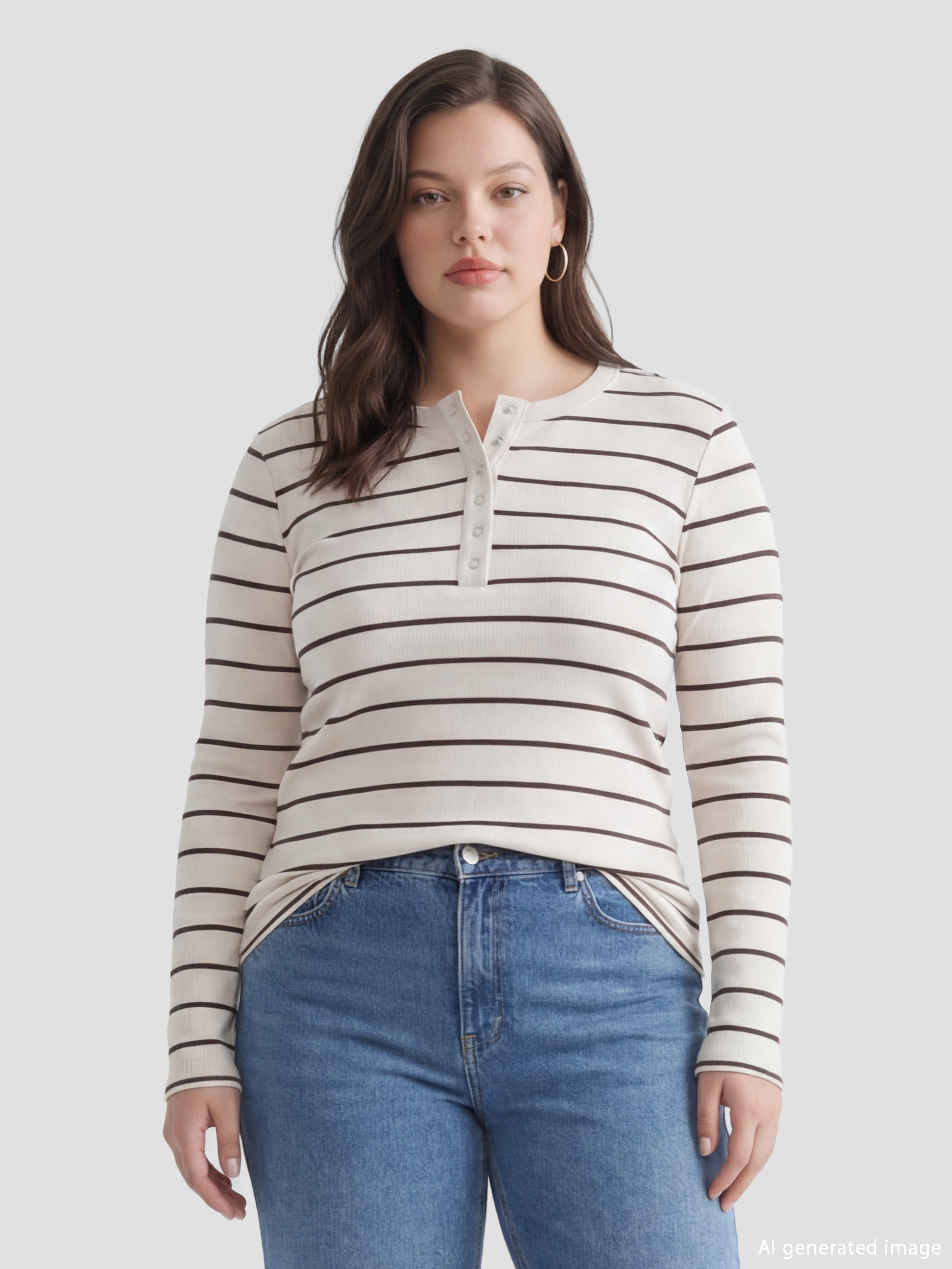 Bej Bisiklet Yaka Çizgili Kadın Body-1