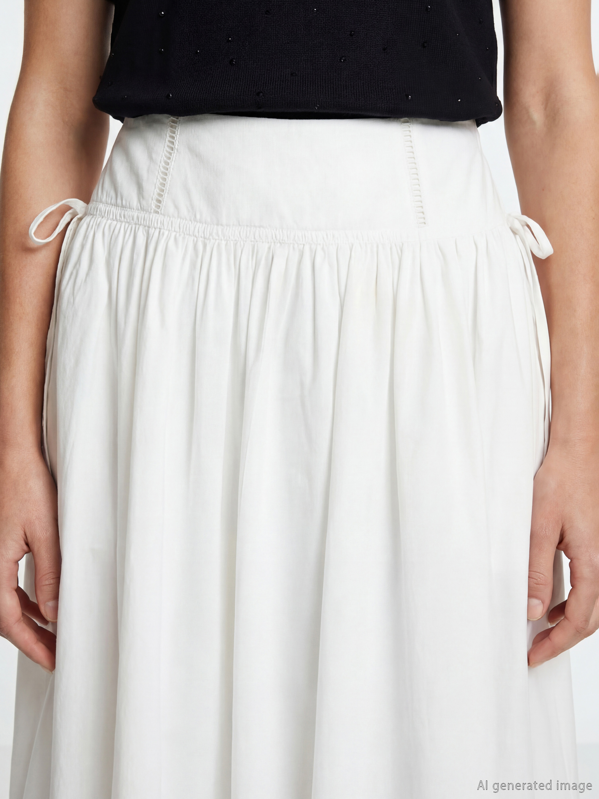 Waist Zippered Lace-up Flared Skirt-2