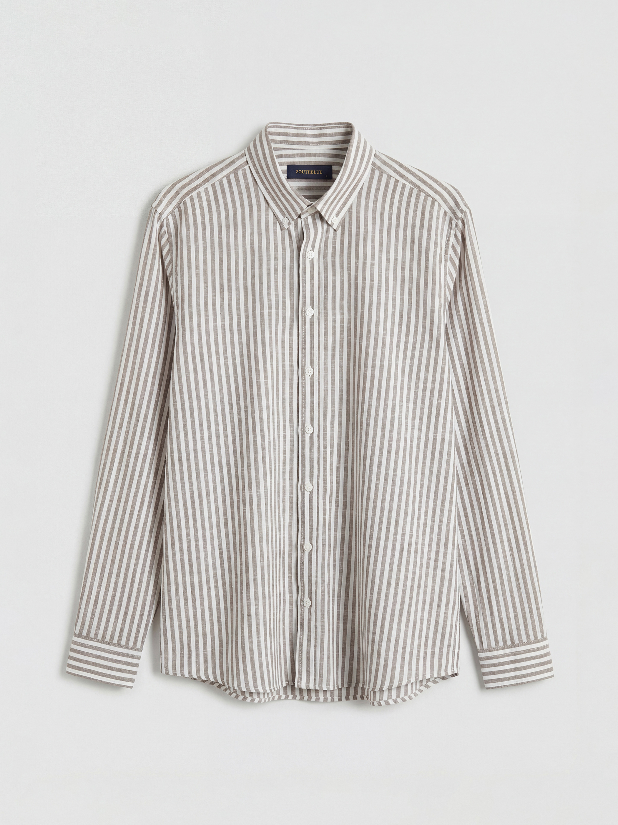 Kahverengi Regular Fit Çizgili Erkek Gömlek-3