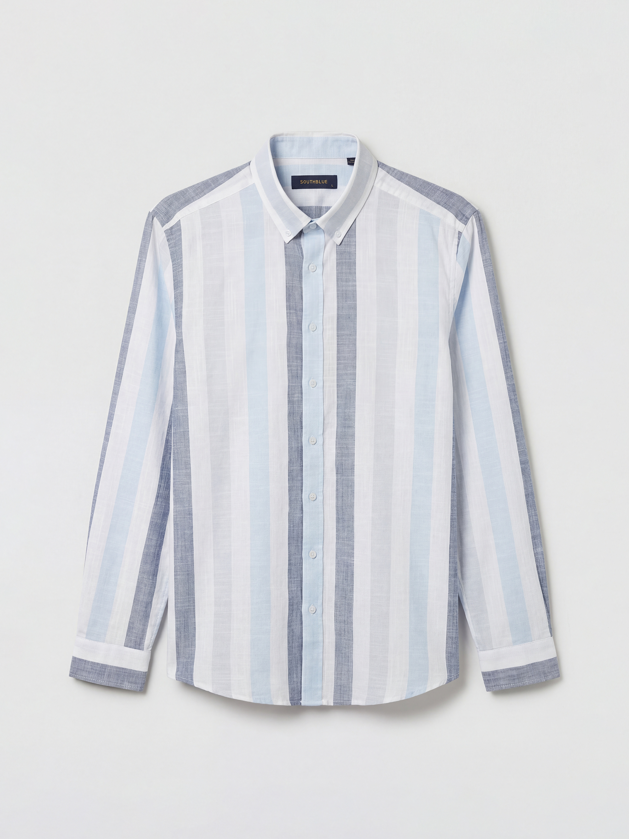 Mavi Regular Fit Çizgili Erkek Keten Gömlek-4