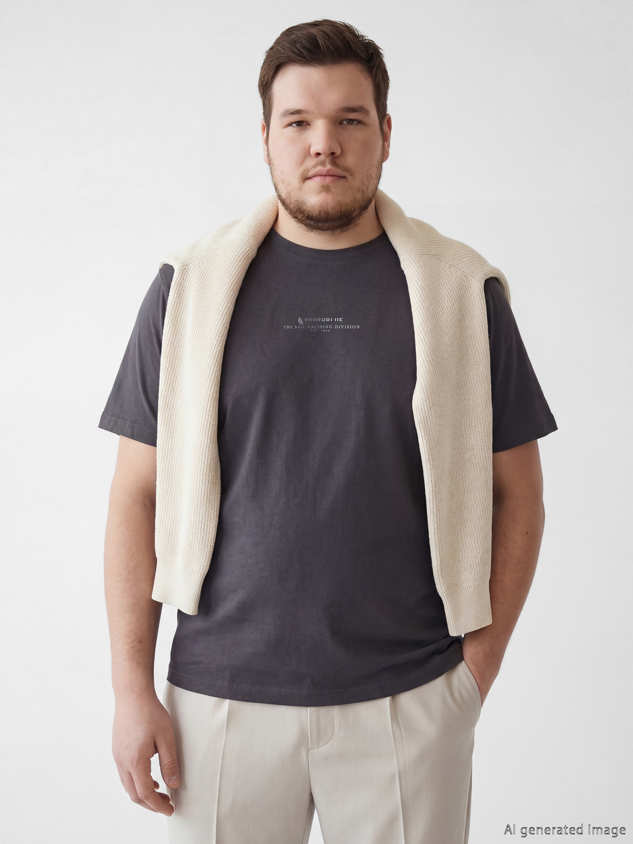 Antrasit Bisiklet Yaka Baskılı Penye Erkek Tişört-1