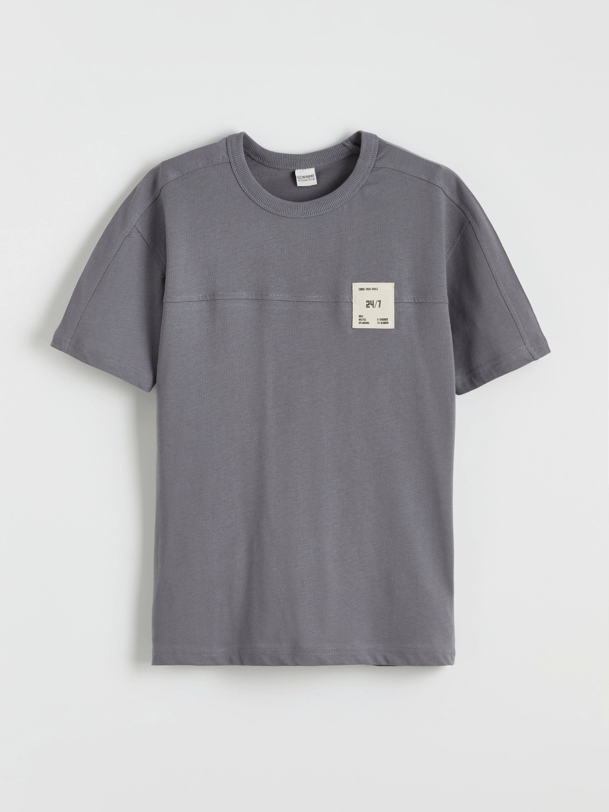 Gri Bisiklet Yaka Baskılı Erkek Çocuk Tişört-1