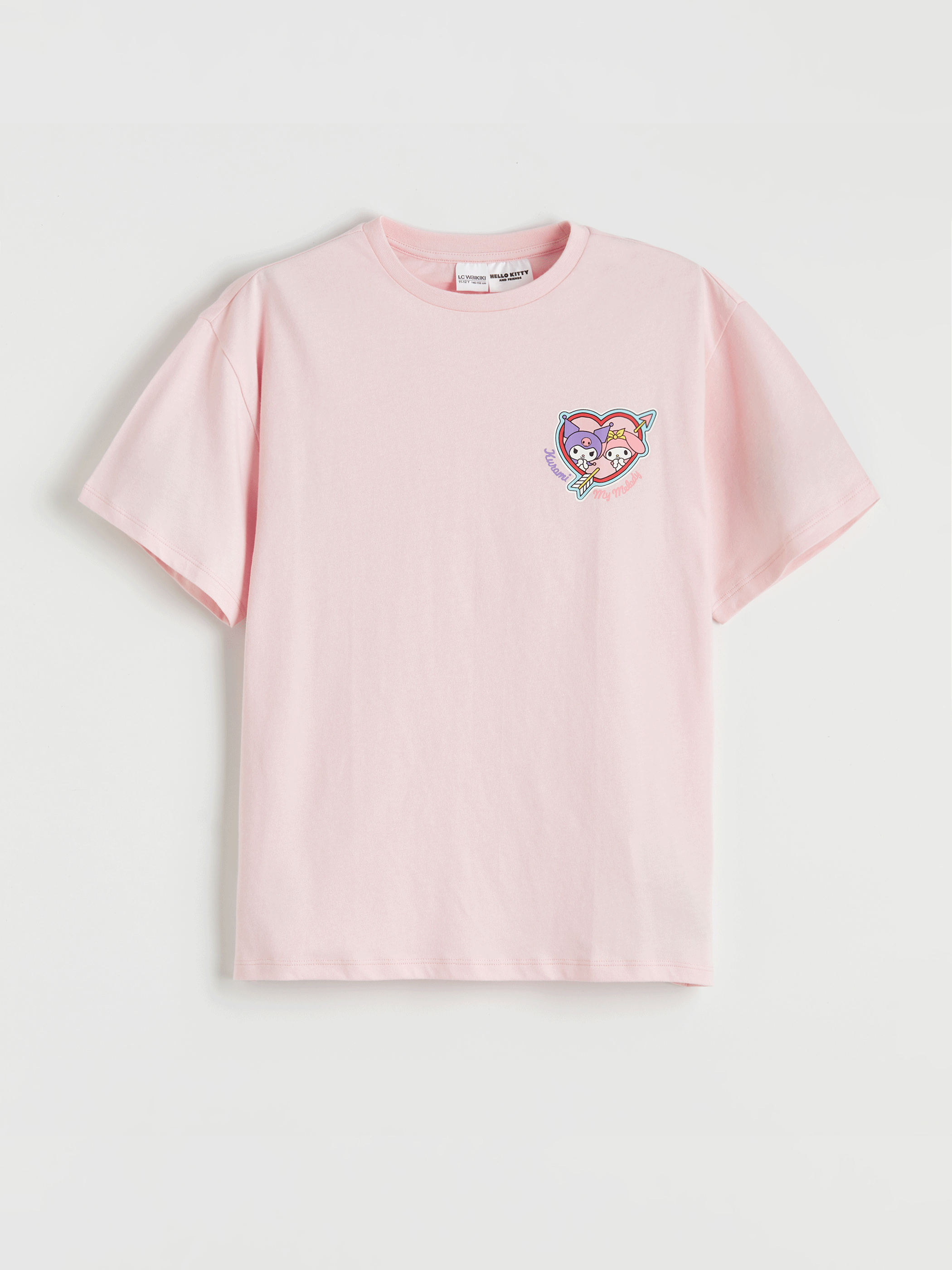 LCW Kids تیشێرت چاپکراوی Hello Kitty بۆ کچان بە قۆڵی گێڕاو