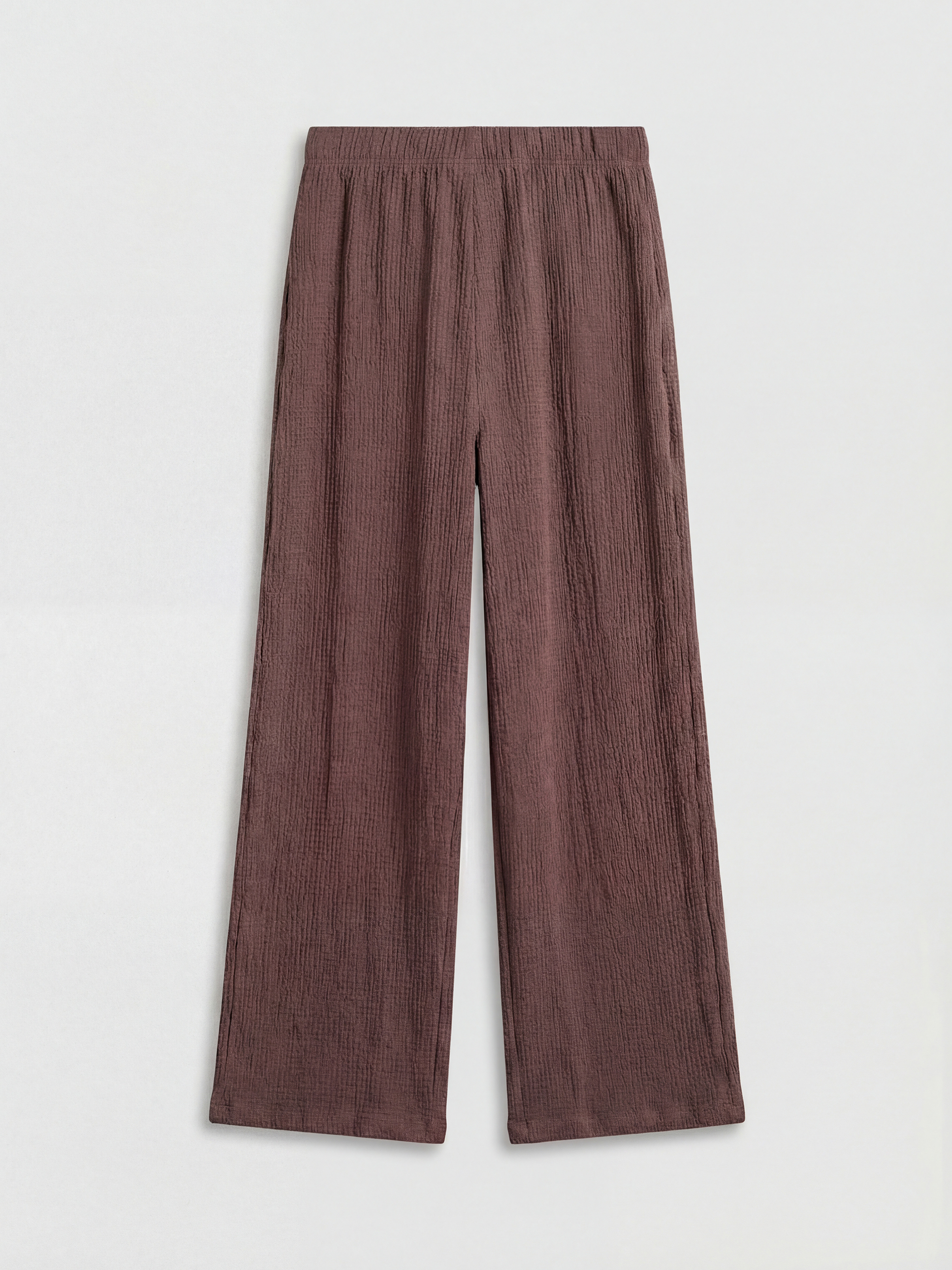 Textured Women's Trousers with Elastic Waistband-1
