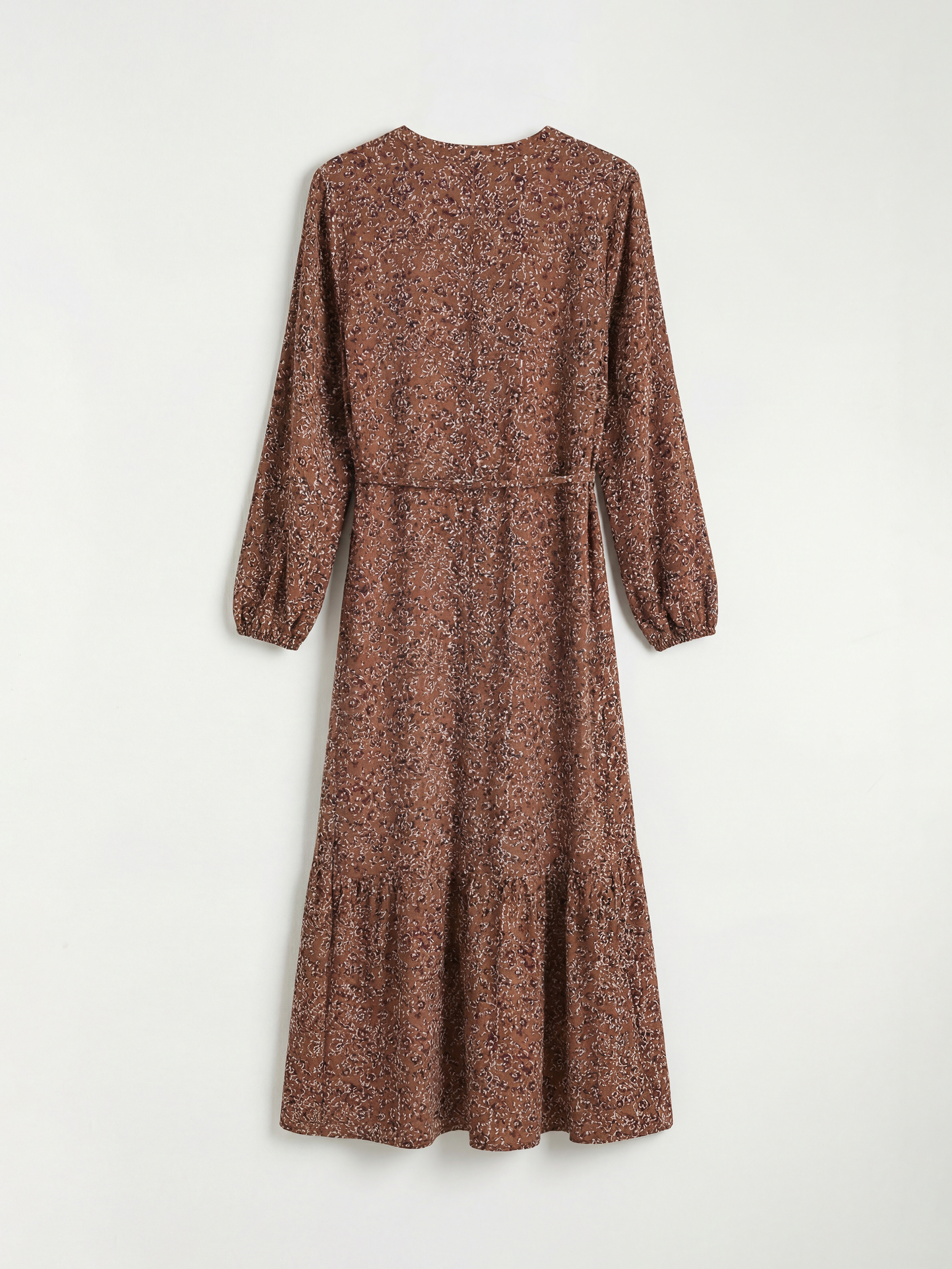 Kahverengi Bisiklet Yaka Desenli Fırfırlı Elbise-5