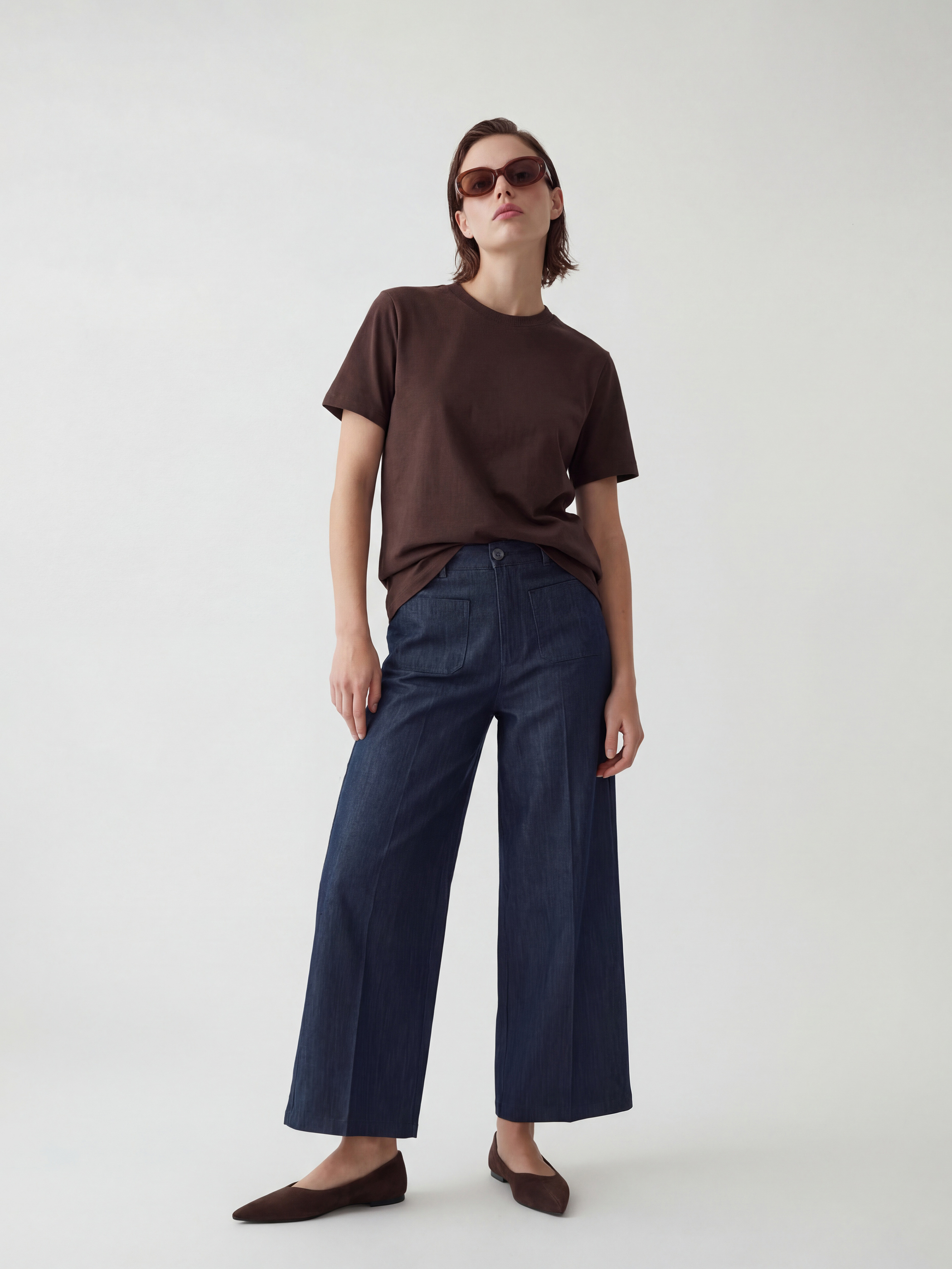 Kahverengi Bisiklet Yaka Kadın Tişört-1