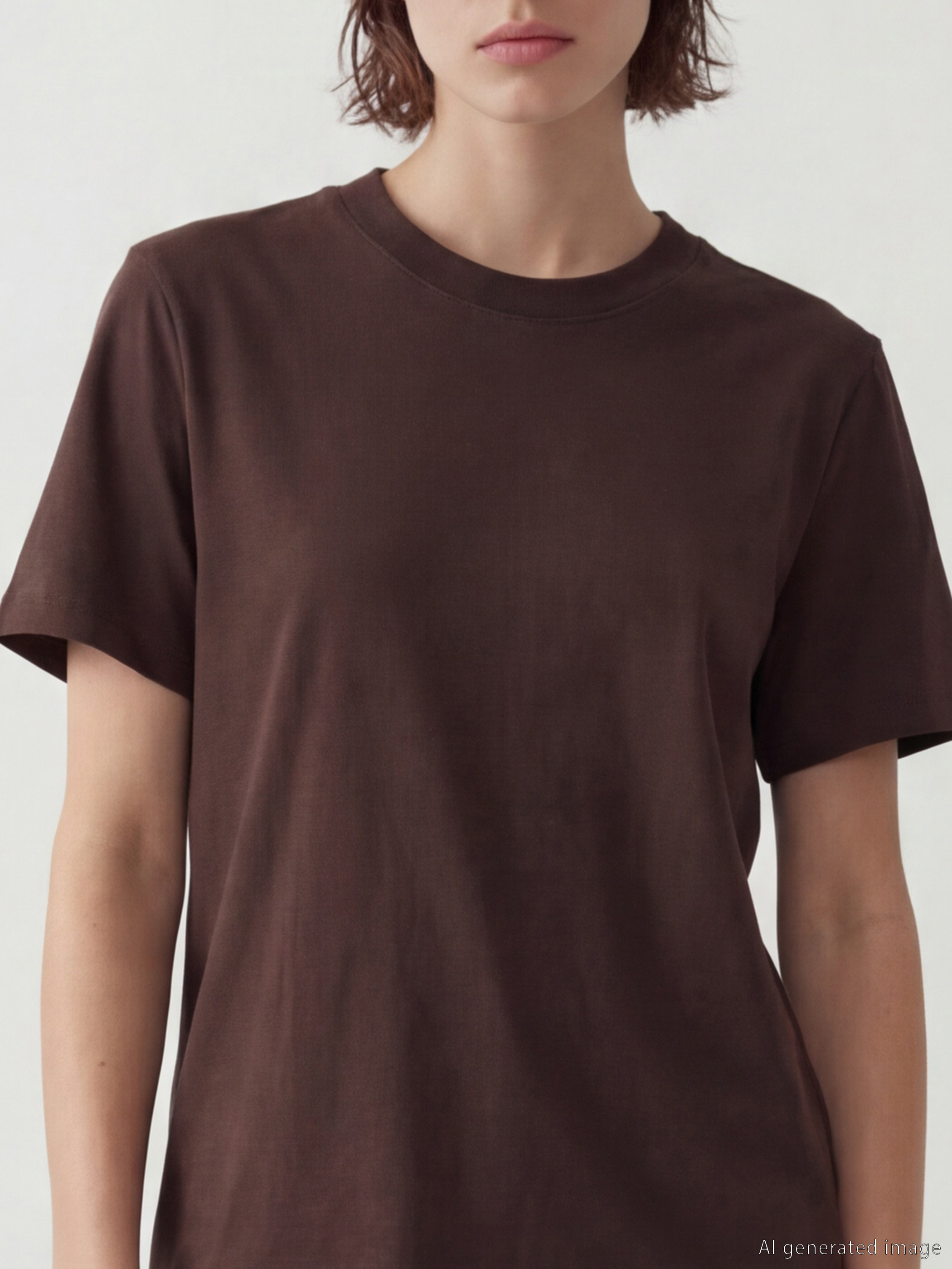 Kahverengi Bisiklet Yaka Kadın Tişört-2