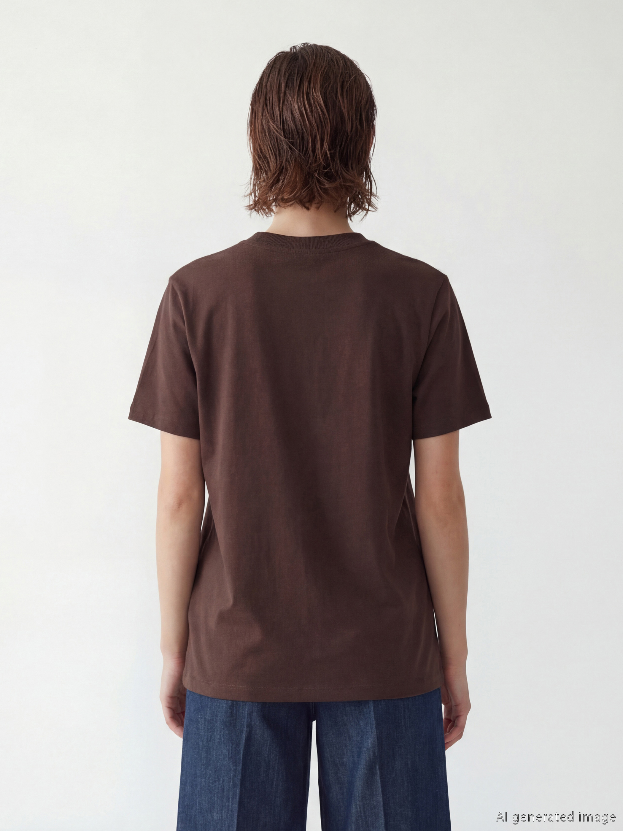 Kahverengi Bisiklet Yaka Kadın Tişört-3