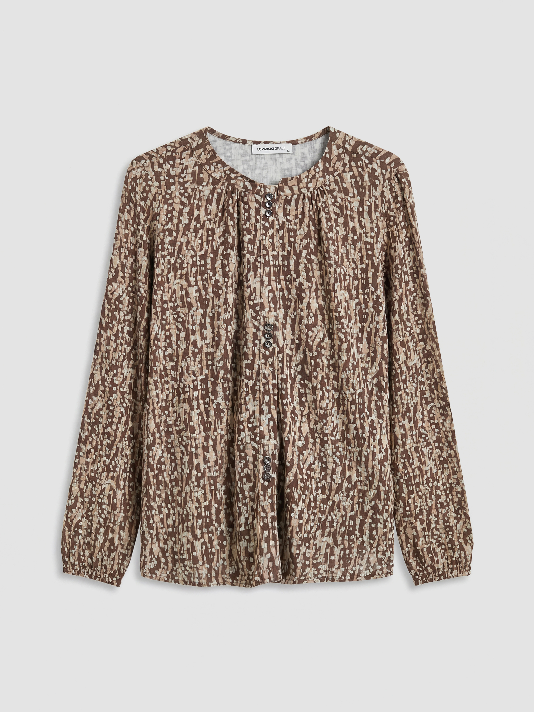 Kahverengi Bisiklet Yaka Desenli Bluz-4