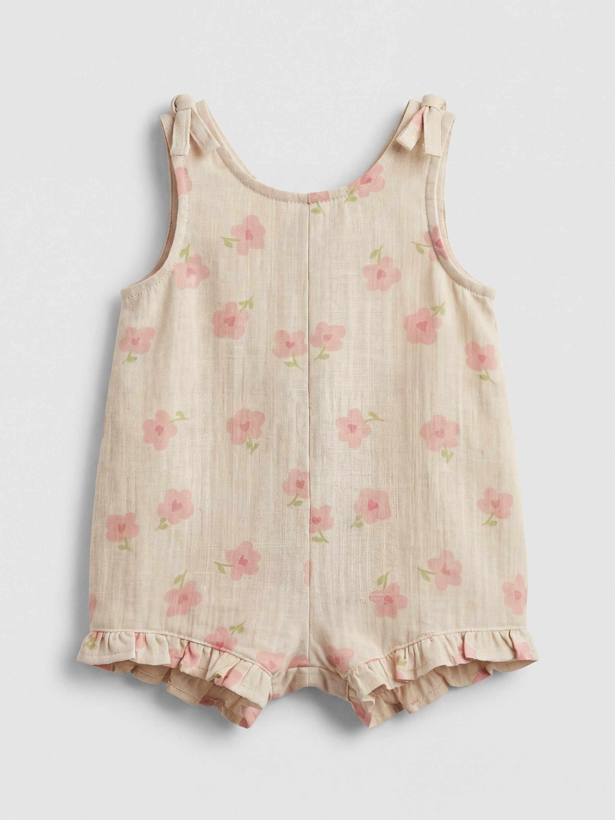 Bej Çiçekli Kız Bebek Müslin Tulum-1