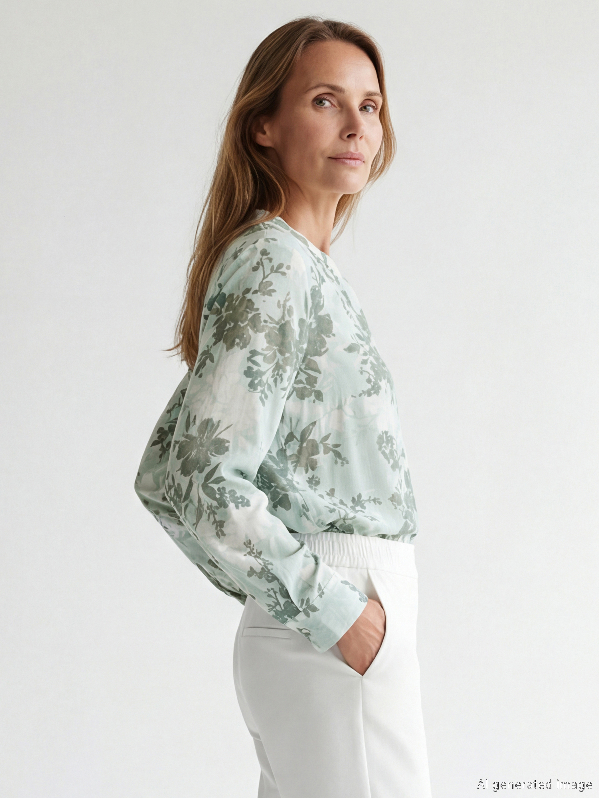 Floral blouse with an asymmetrical neckline.-1