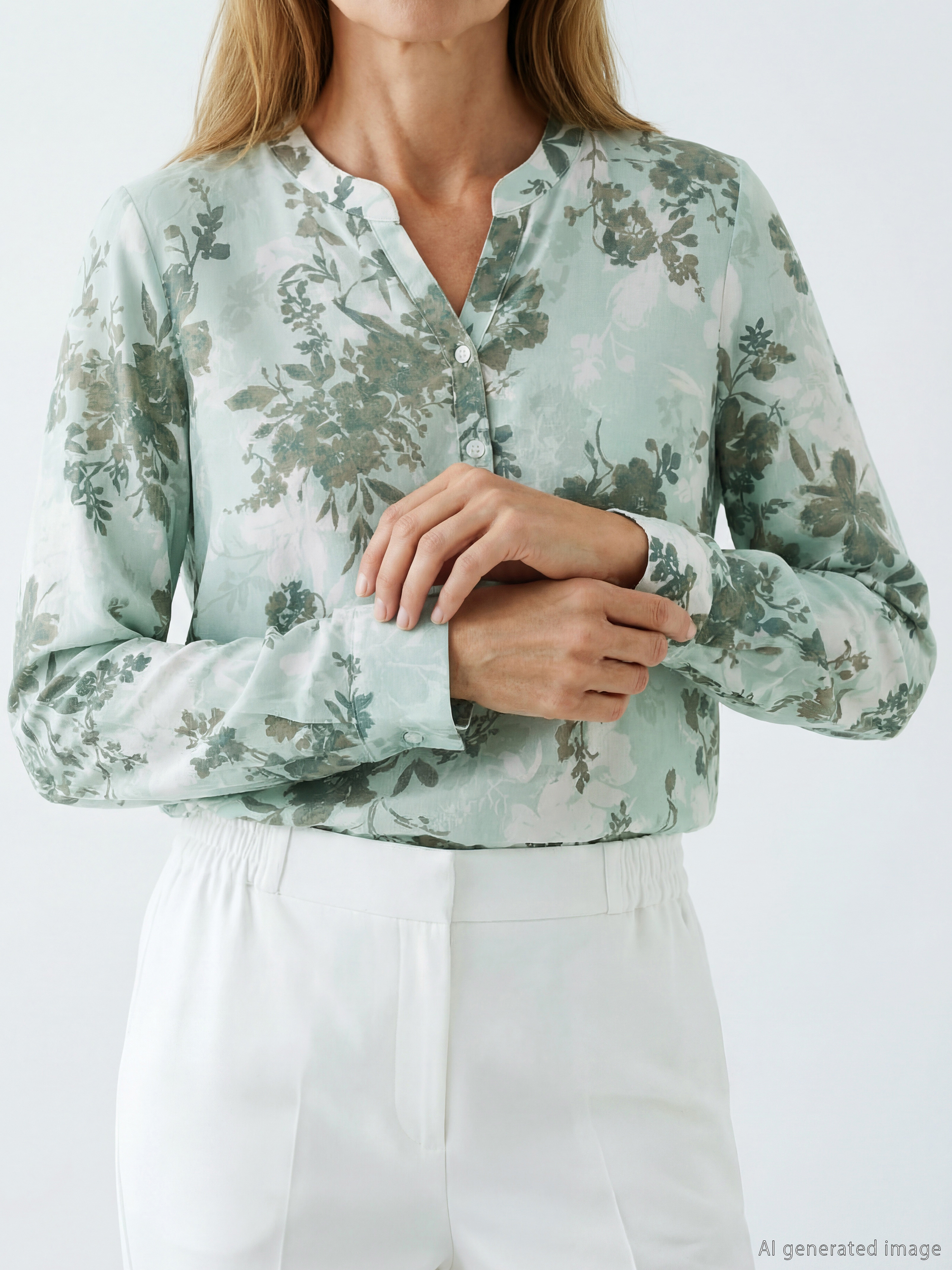 Floral blouse with an asymmetrical neckline.-2