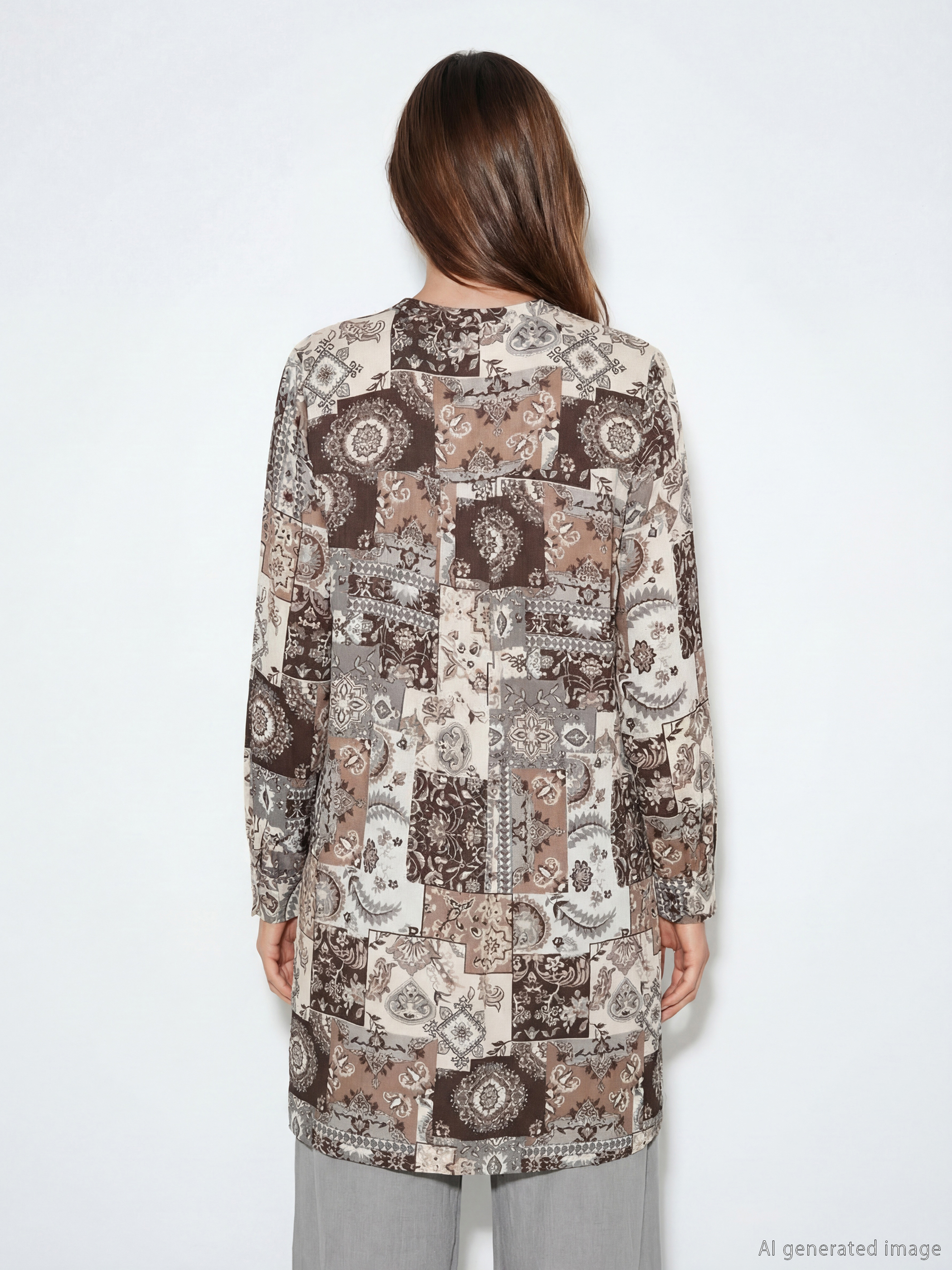 Band Collar Patterned Women's Tunic-3