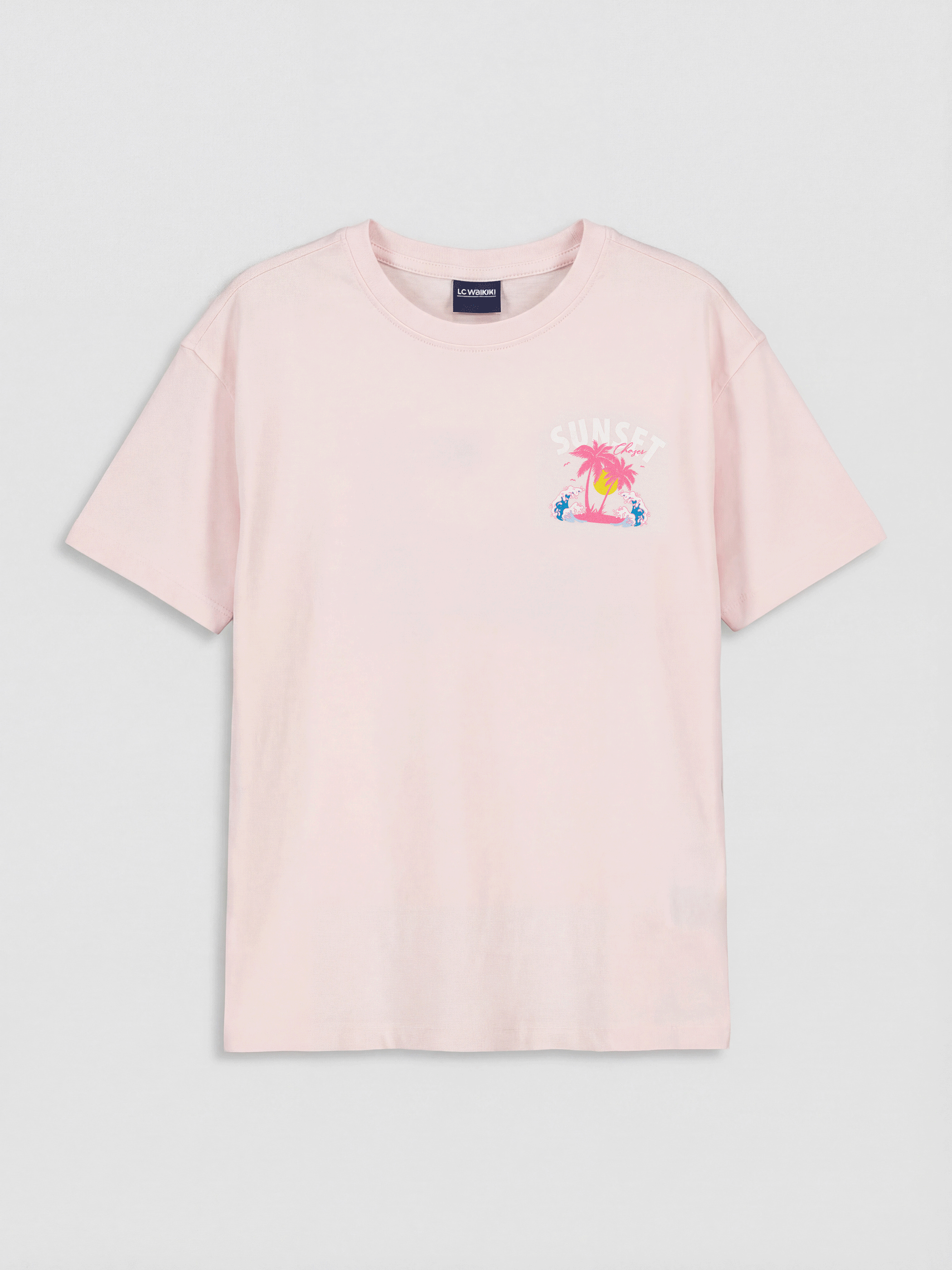 LCW Kids تي شيرت بناتي مطبوع بياقة دائرية