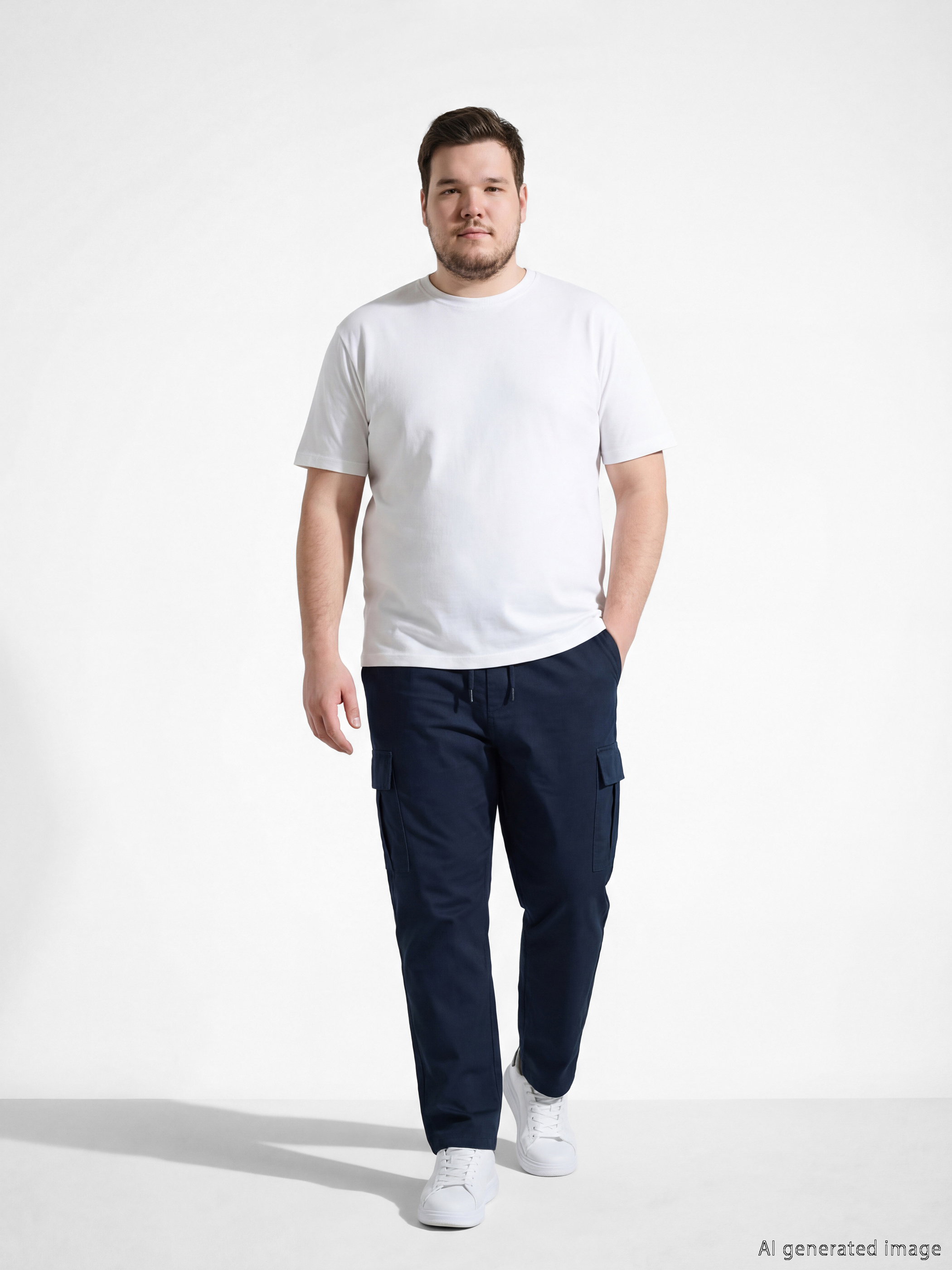 Lacivert Loose Fit Erkek Kargo Pantolon-1