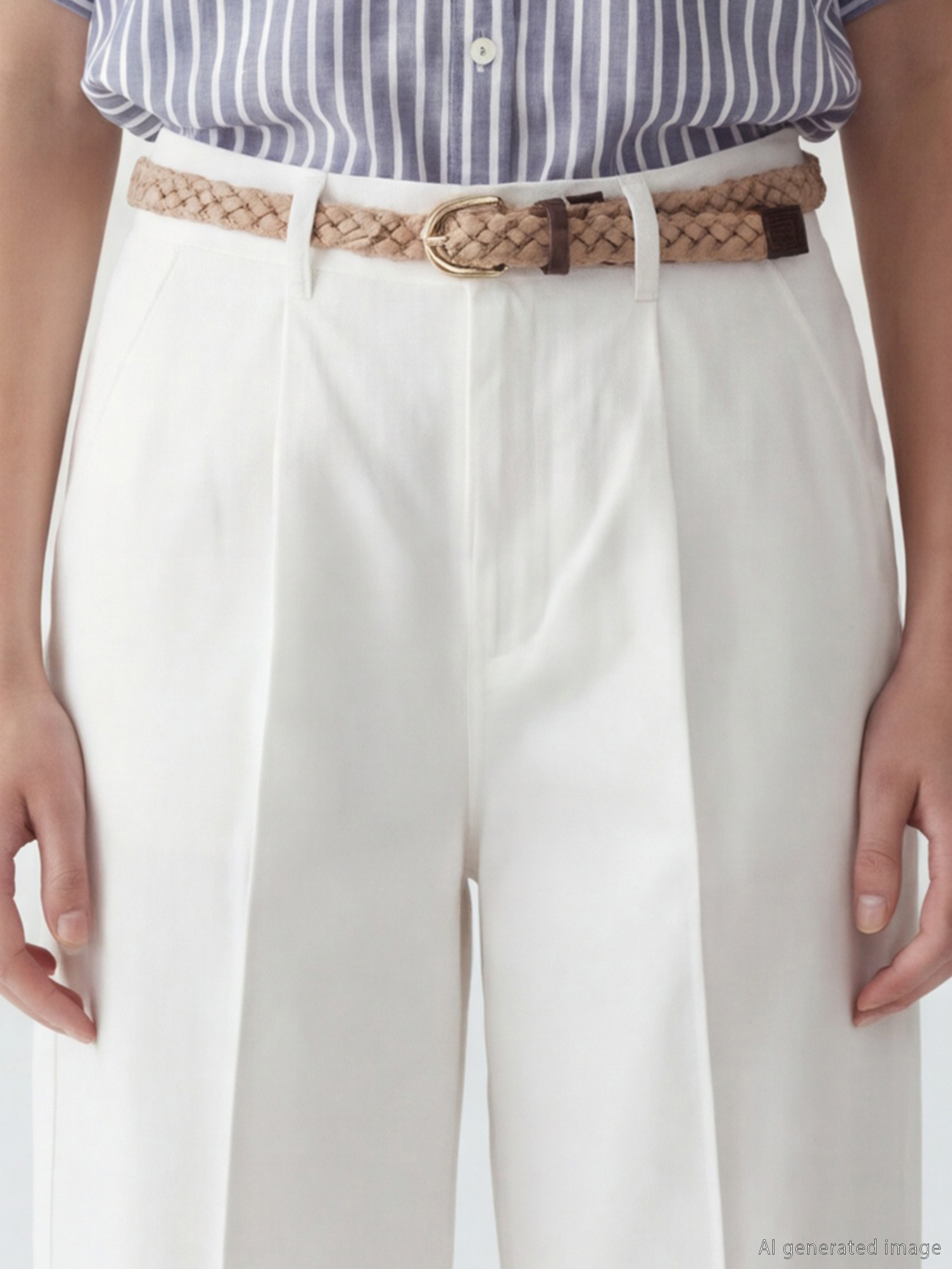 ქამრით თავისუფალი მოყვანილობის ქალის პლისირებული შარვალი-2