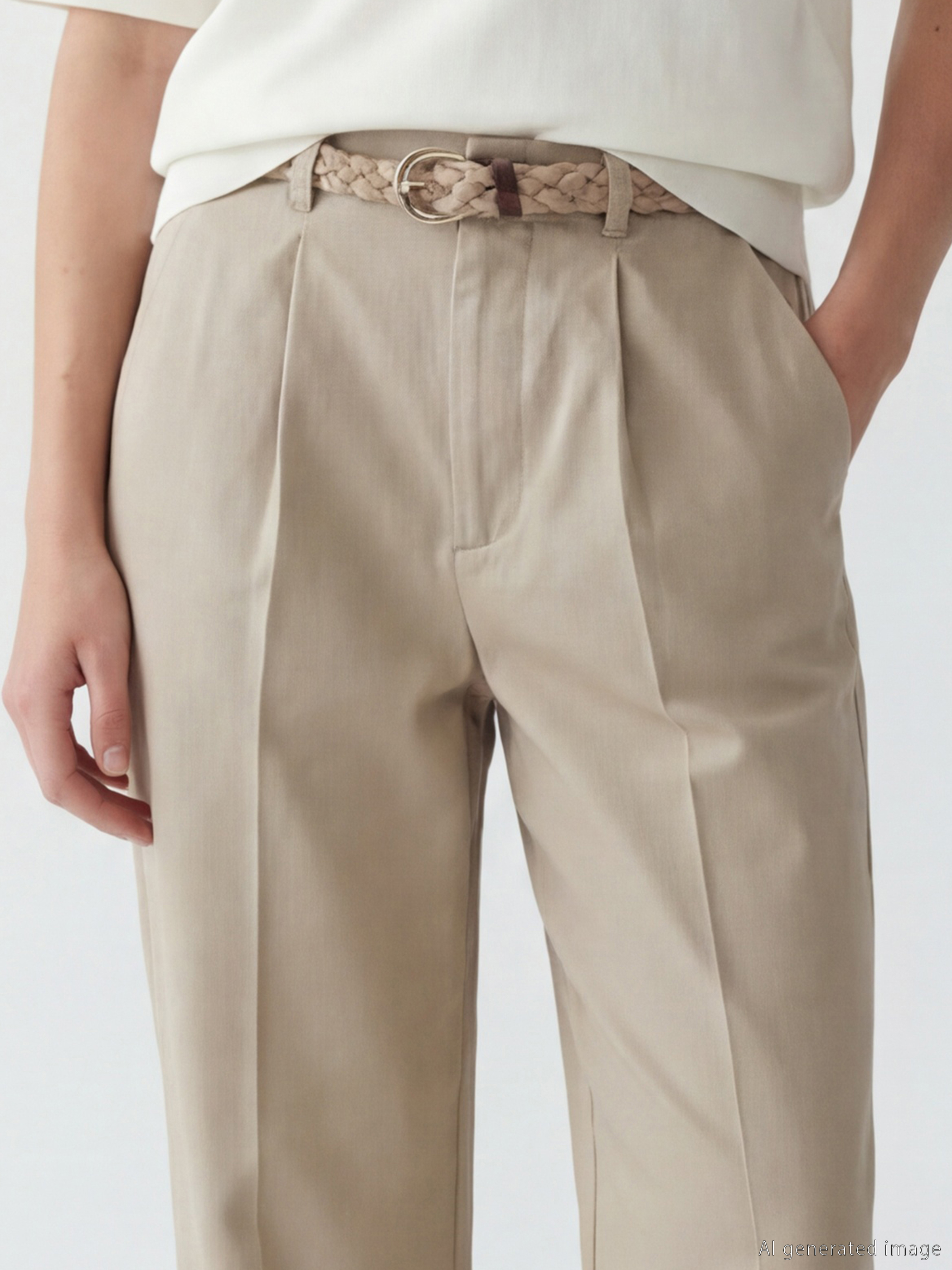 Belted Loose Fit Women's Pleated Trousers-2