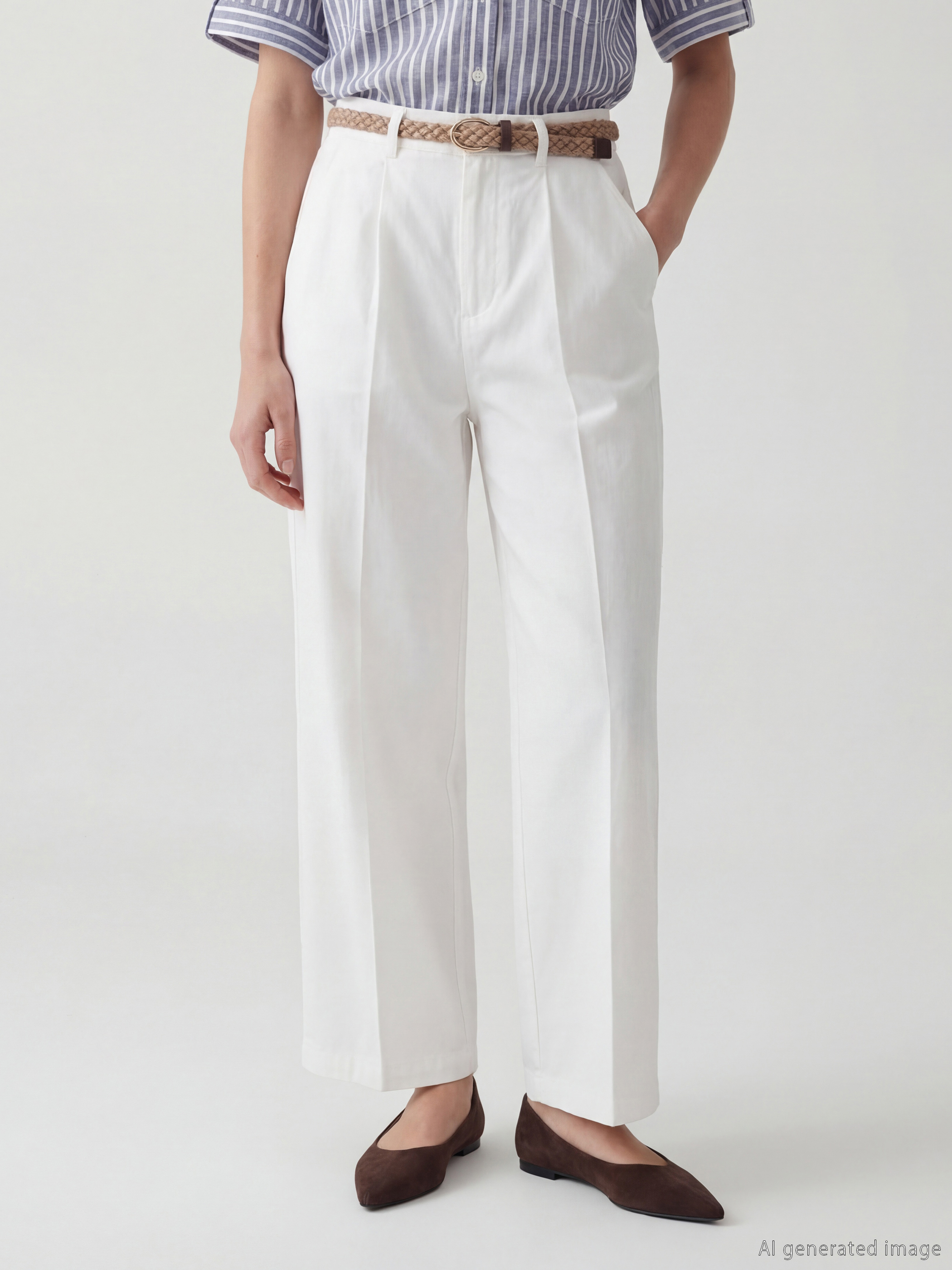 ქამრით თავისუფალი მოყვანილობის ქალის პლისირებული შარვალი-1