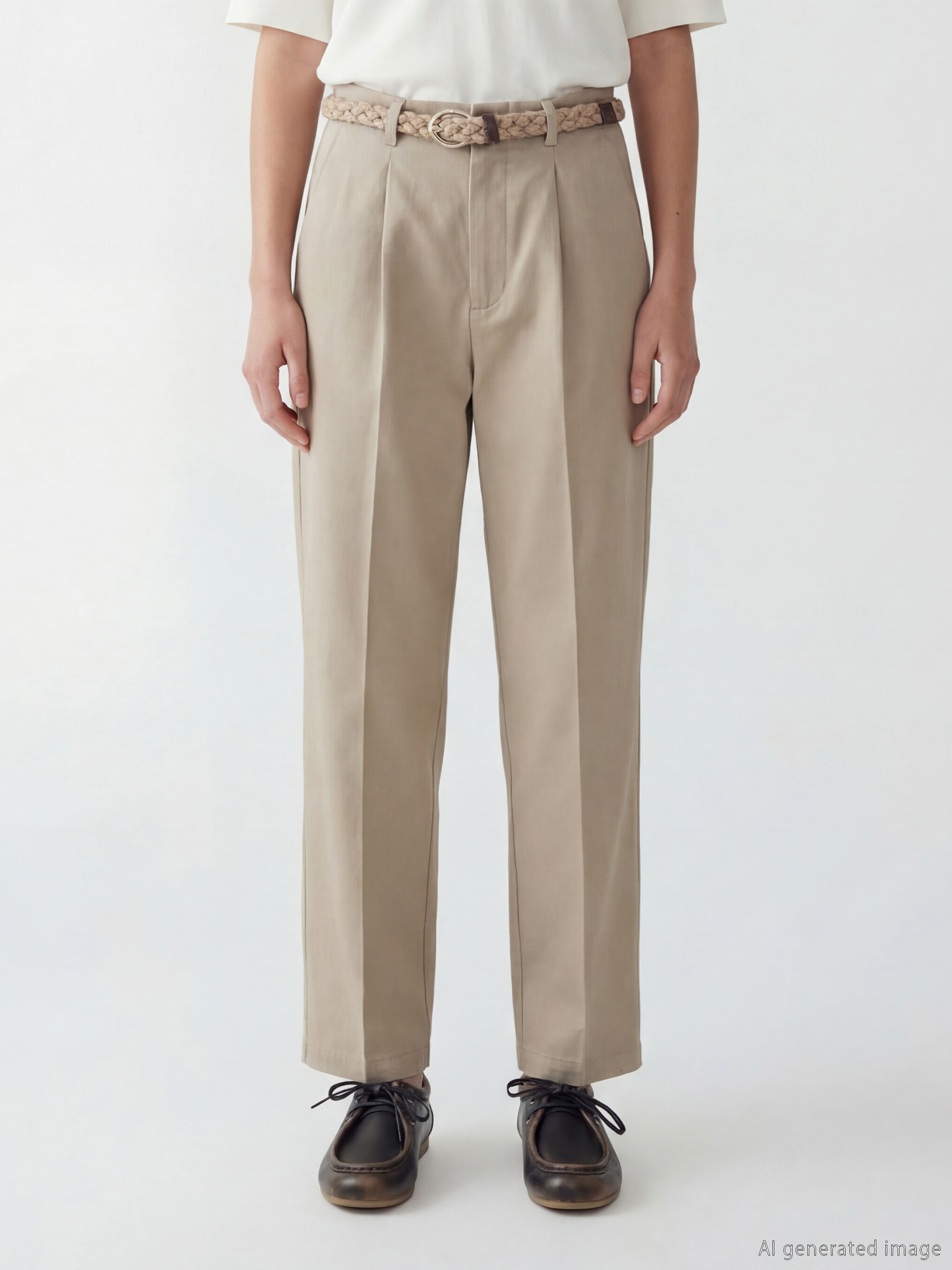 Belted Loose Fit Women's Pleated Trousers-1