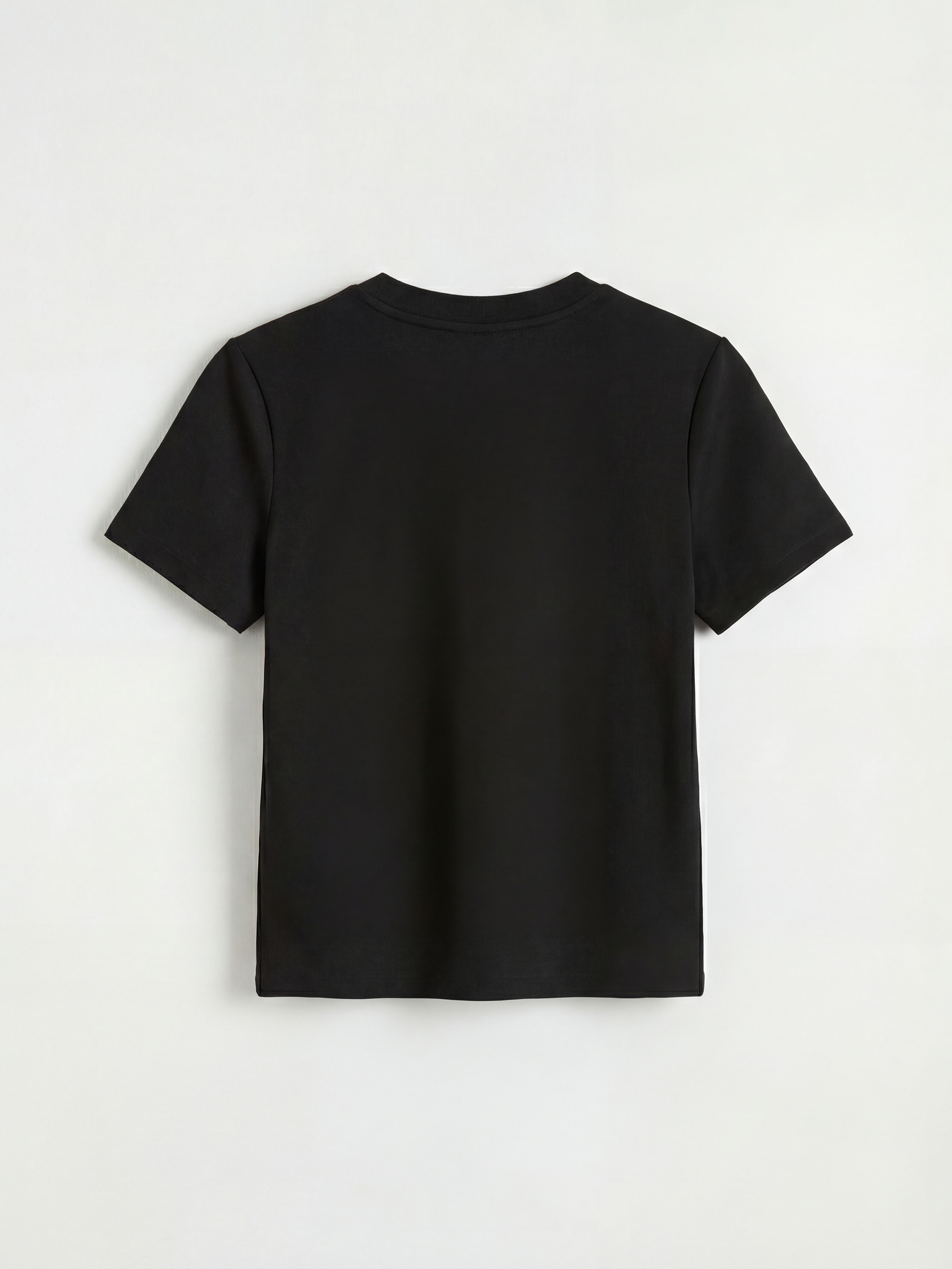 Siyah Bisiklet Yaka Taşlı Soft Touch Kadın Tişört-1