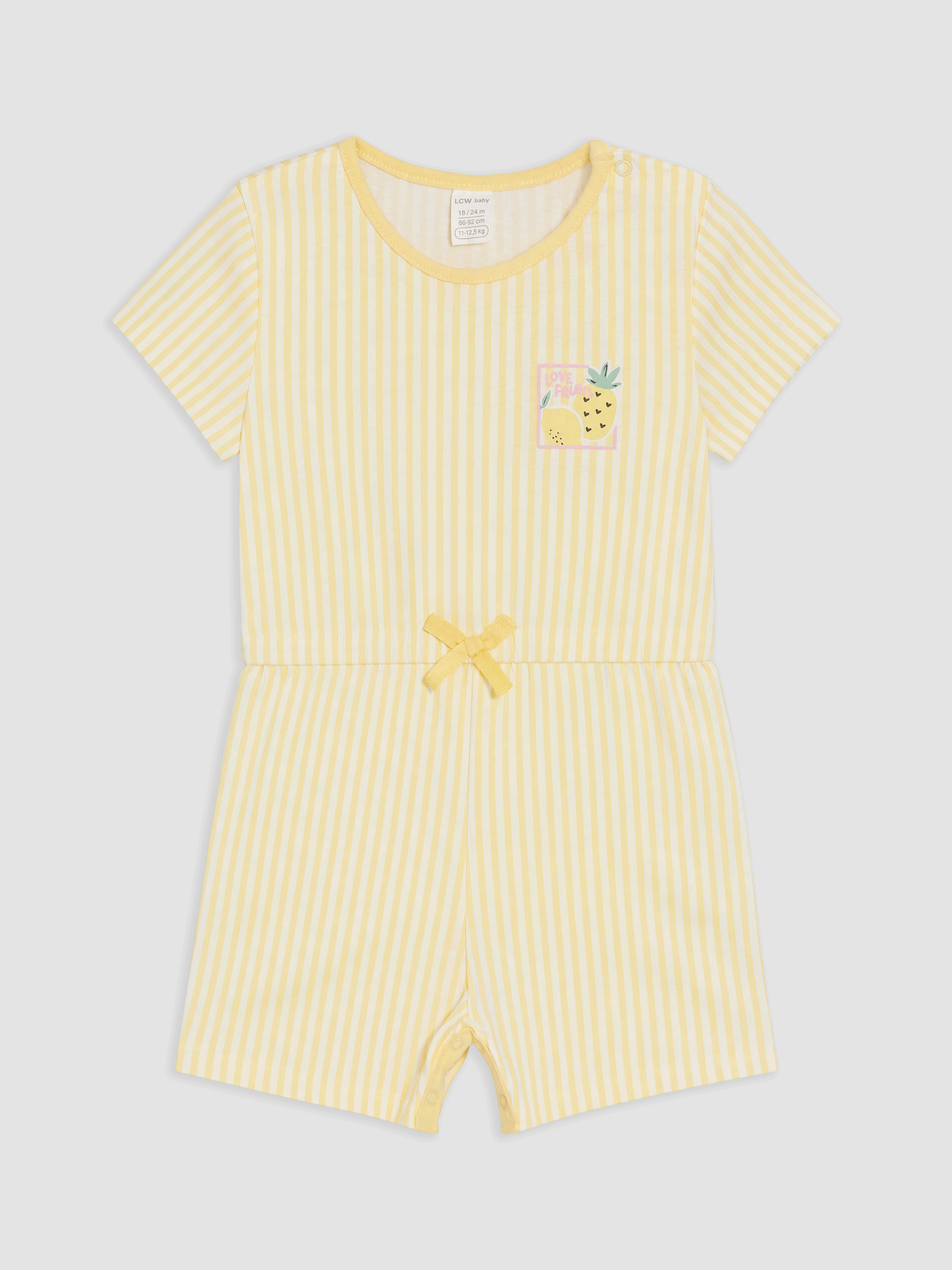 LCW baby Bisiklet Yaka Çizgili Kız Bebek Tulum