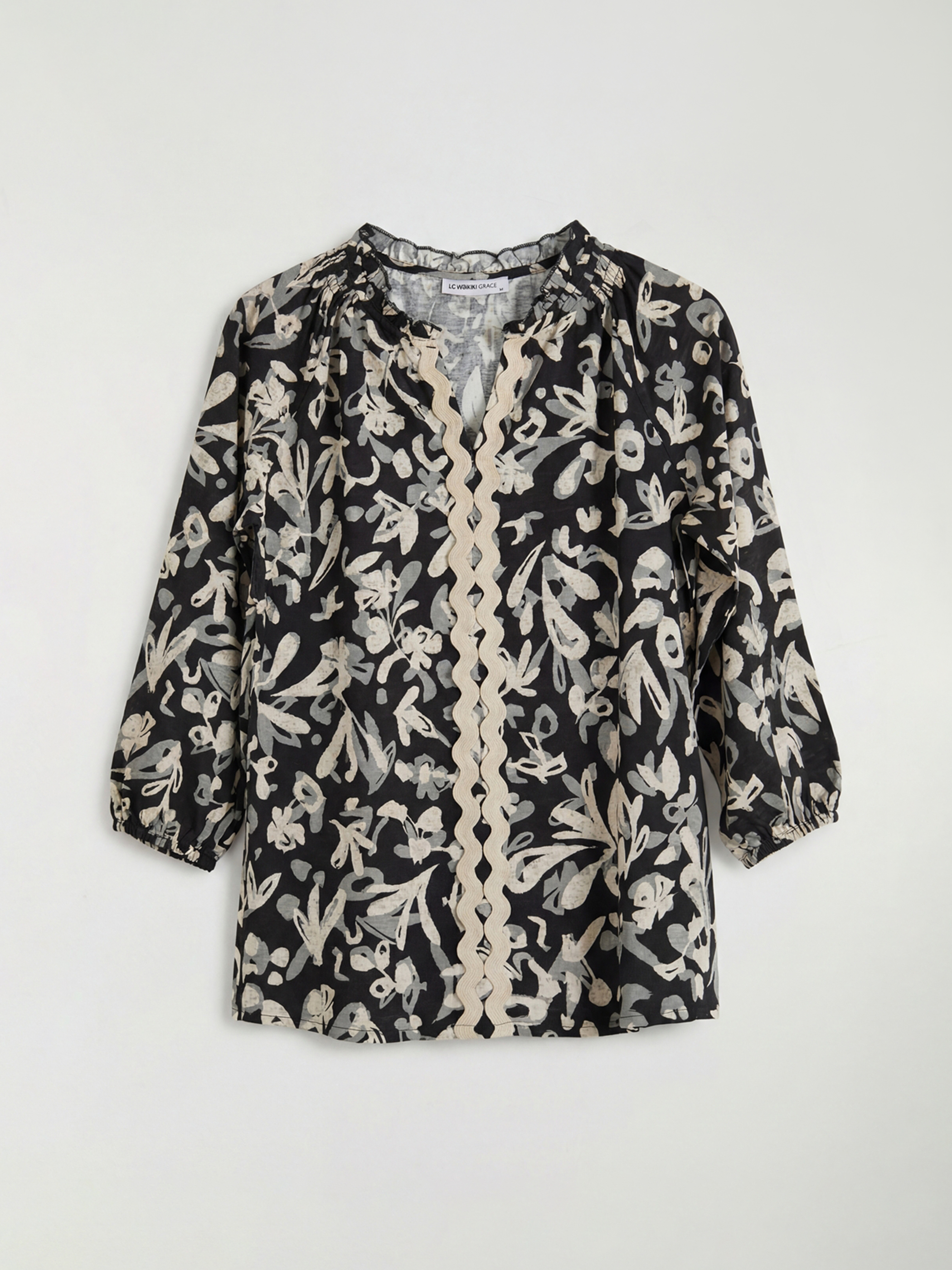 Bluza sa okovratnikom sa izrezom i uzorkom-3