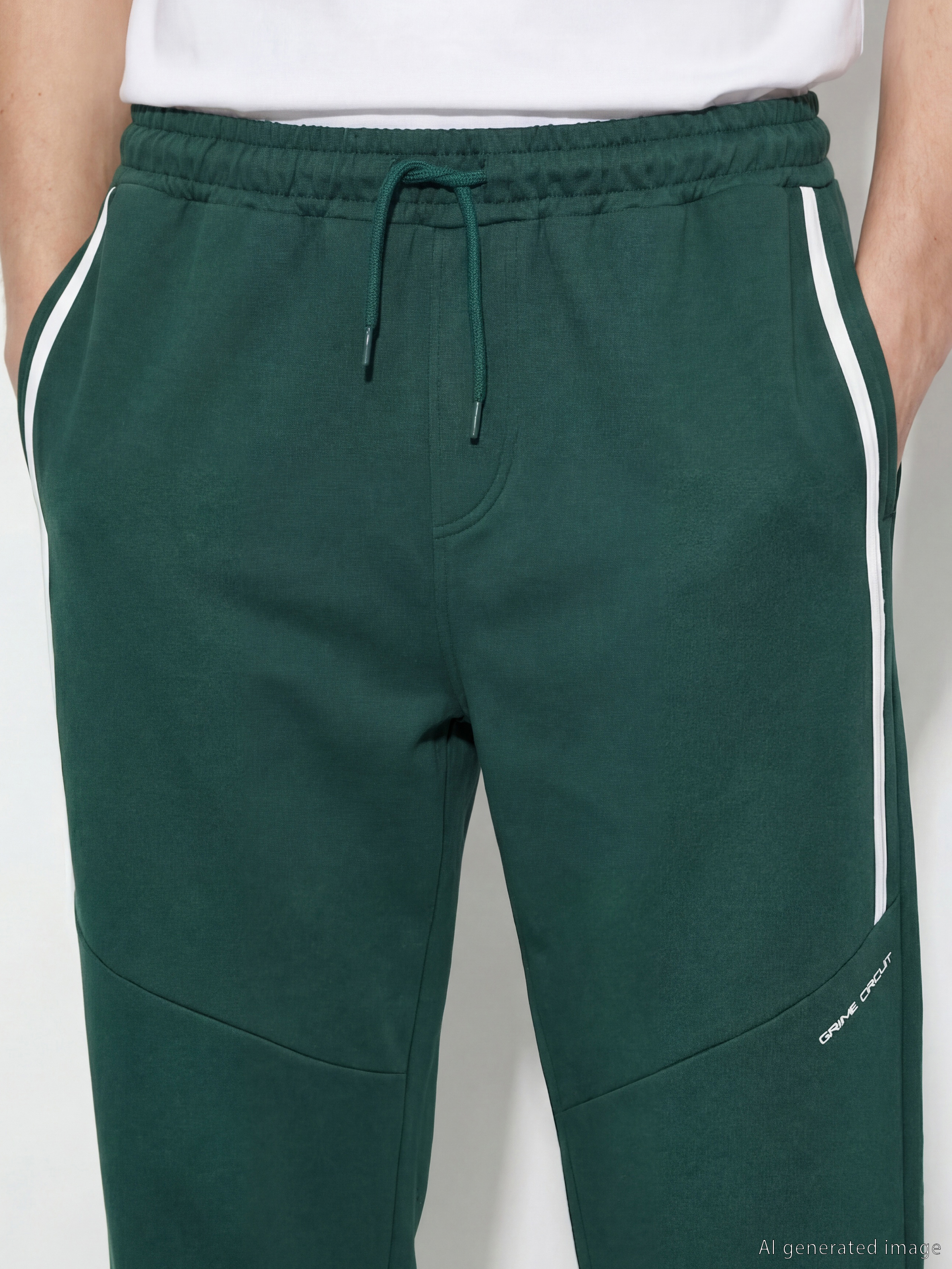 Yeşil Rahat Kalıp Baskılı Erkek Eşofman Alt-2