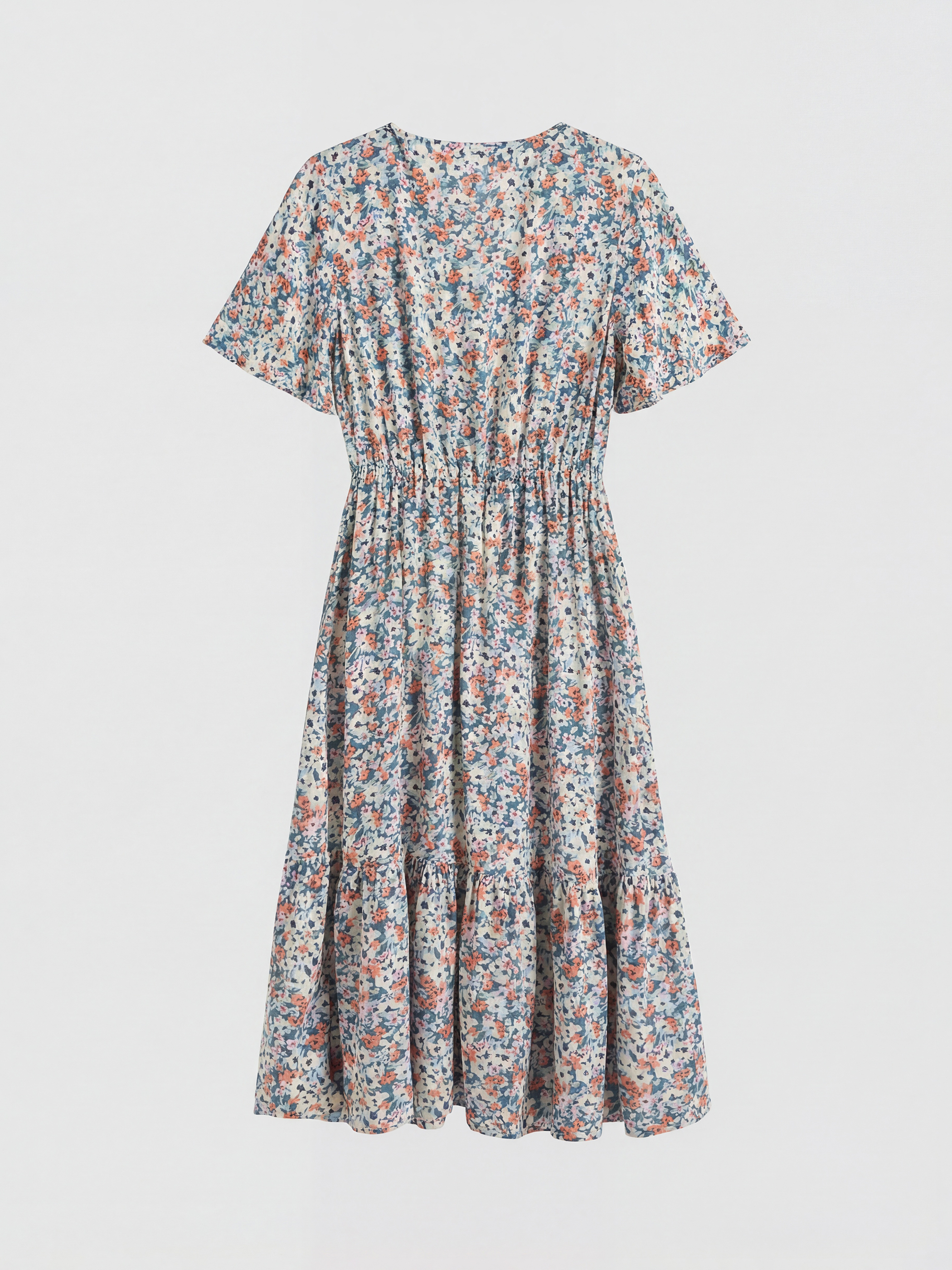 Φόρεμα με λαιμόκοψη V, φλοράλ και εφαρμοστή μέση-5