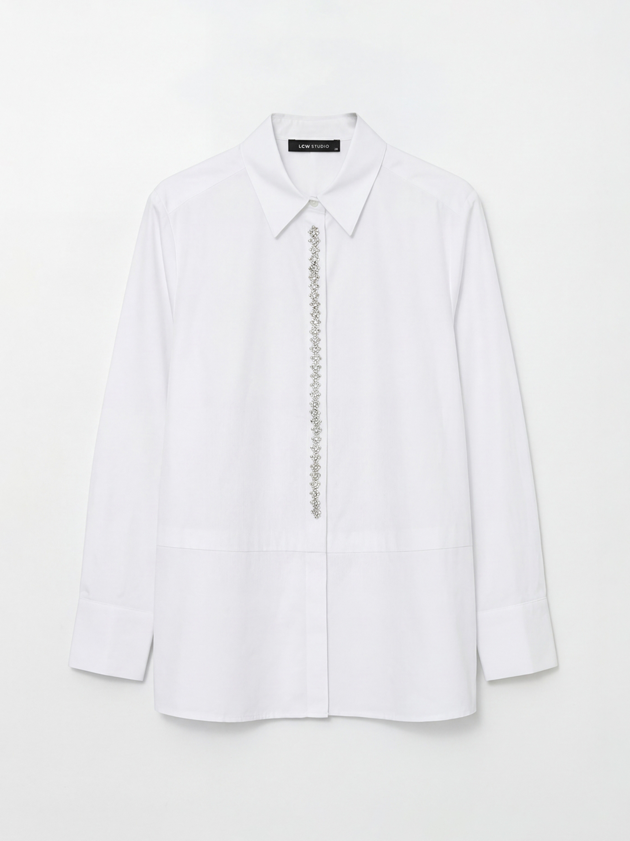 LCWAIKIKI Classic Taşlı Oversize Poplin Kadın Gömlek - S6G504Z8-Q6K