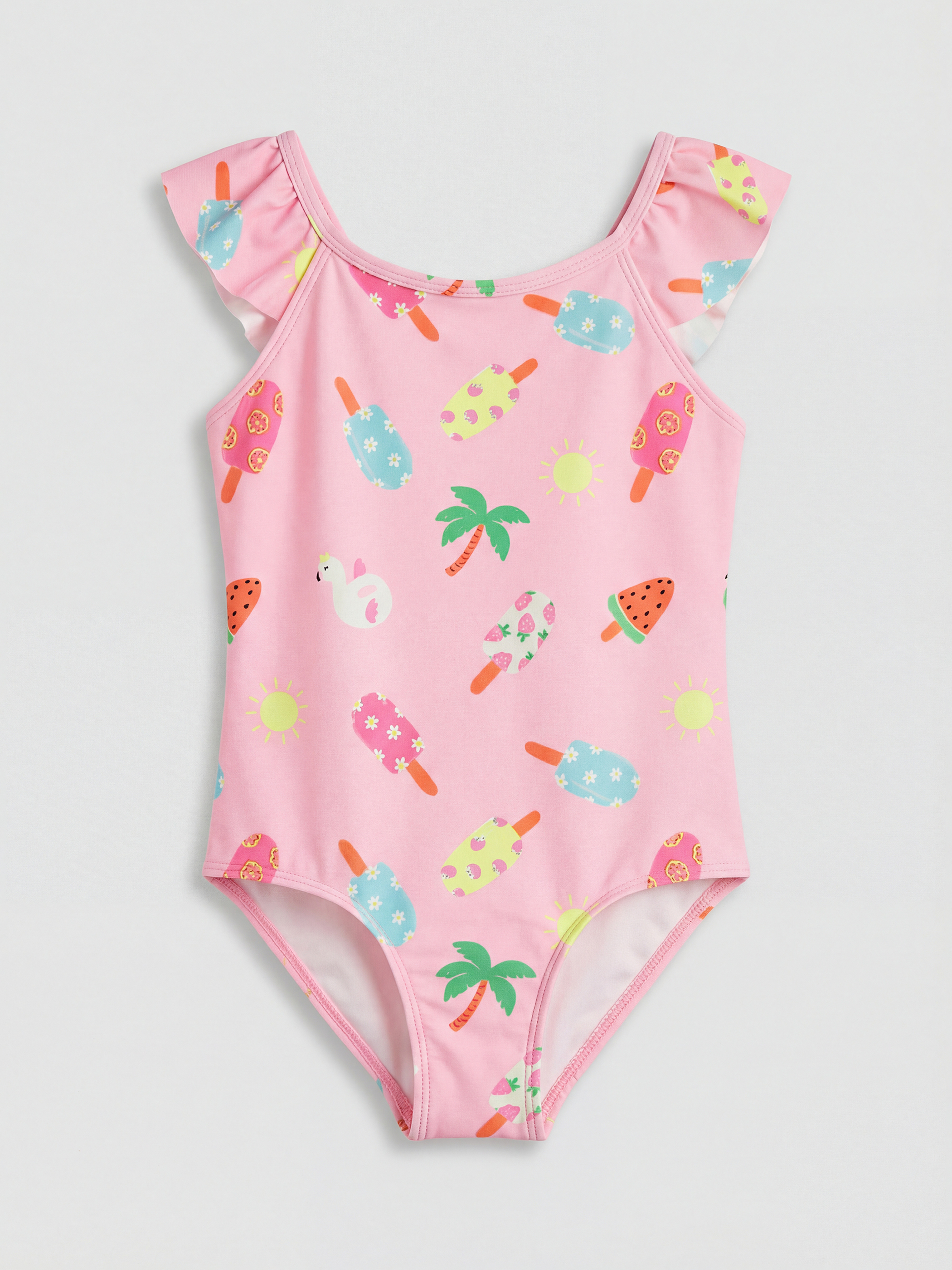 LCW Kids Kare Yaka Baskılı Kız Çocuk Mayo