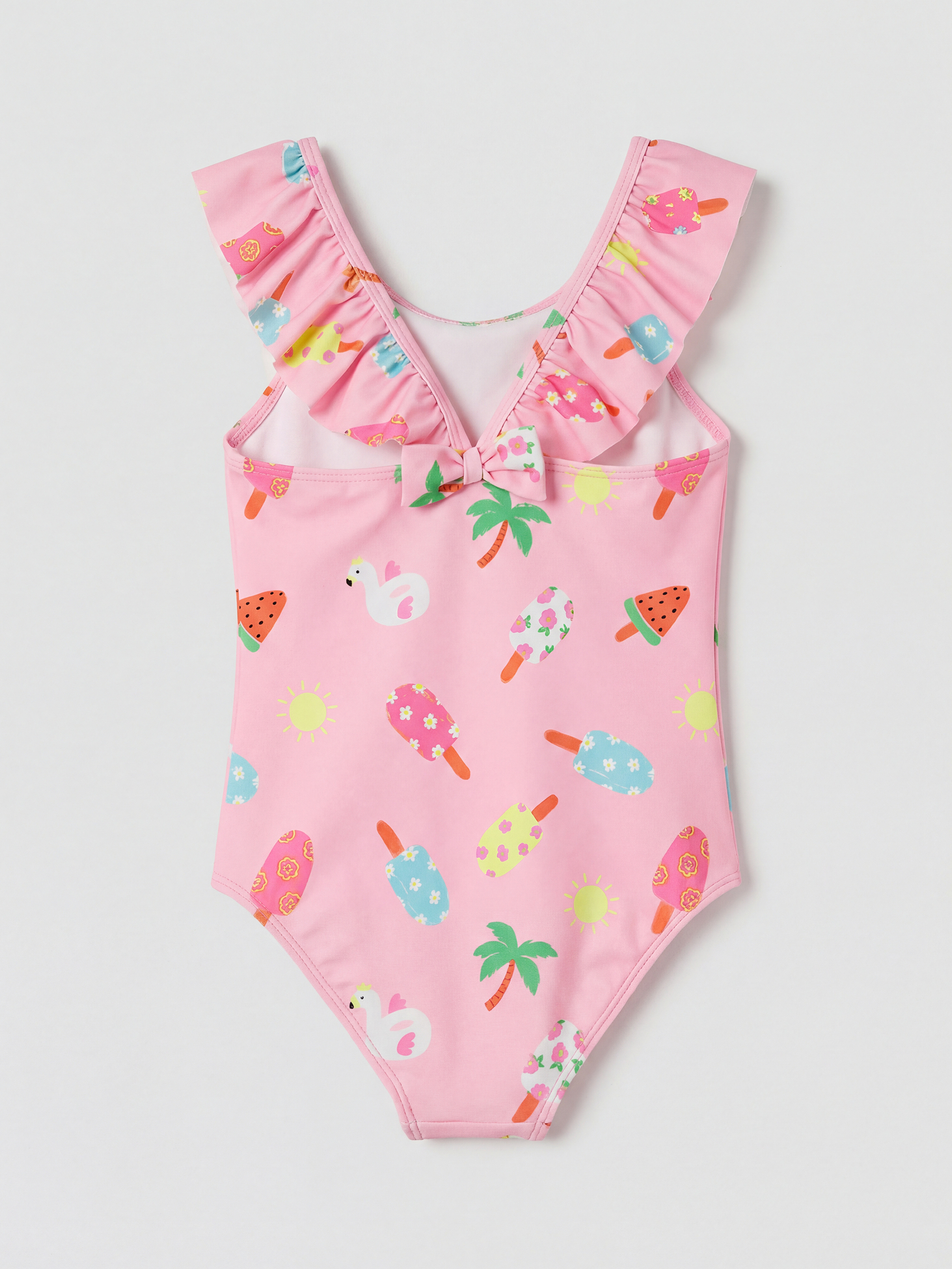 Pembe Kare Yaka Baskılı Kız Çocuk Mayo-1