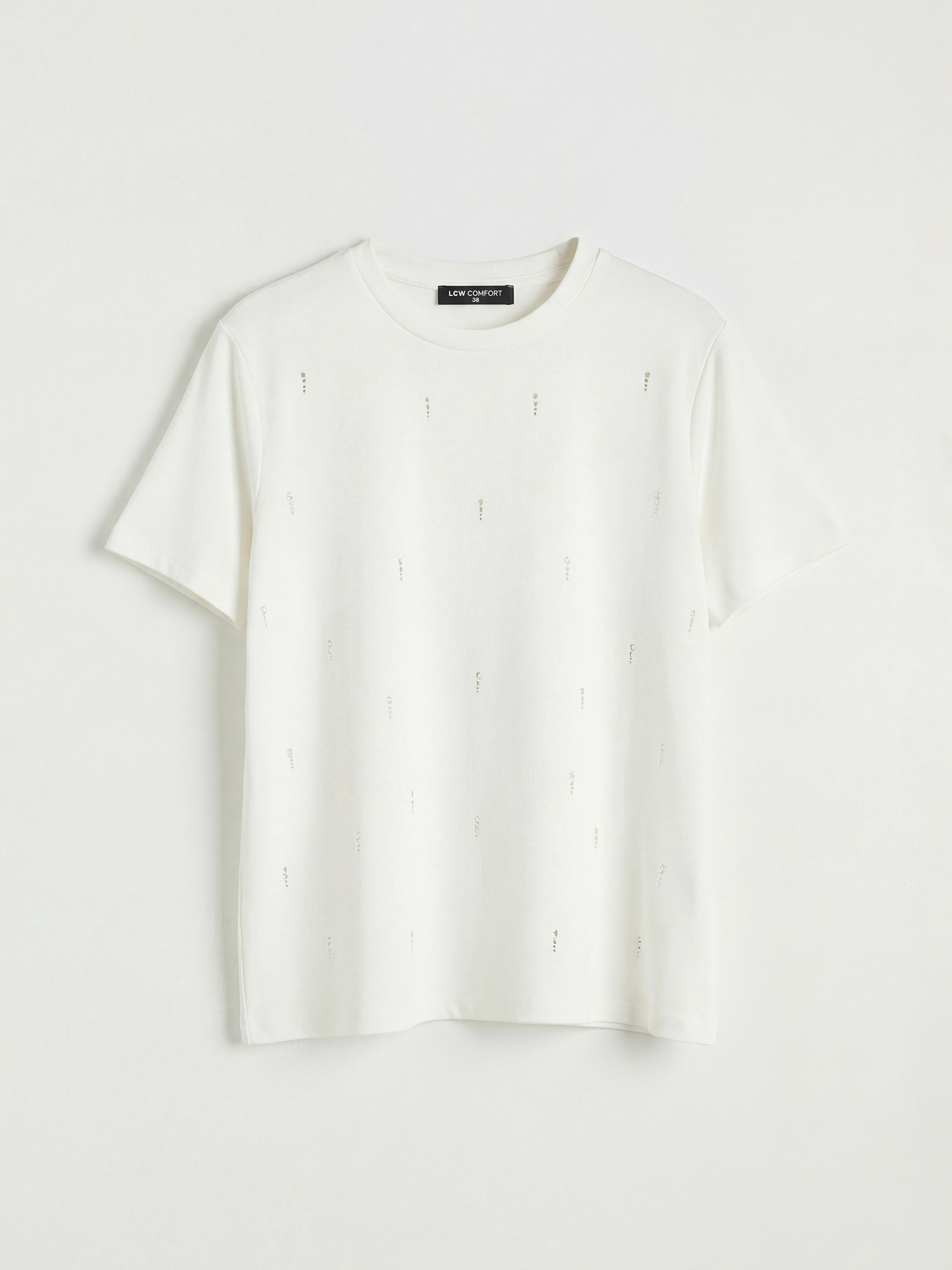 LCW Comfort Bisiklet Yaka Taşlı Kadın Tişört - S6G823Z8-R9J