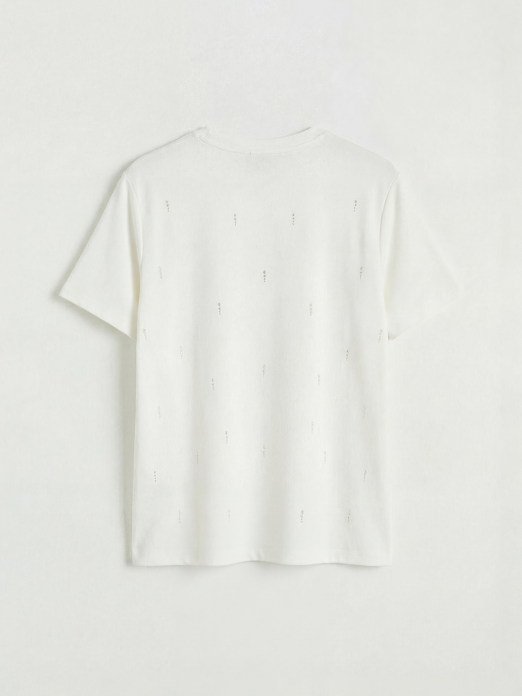 Ekru Bisiklet Yaka Taşlı Kadın Tişört-1