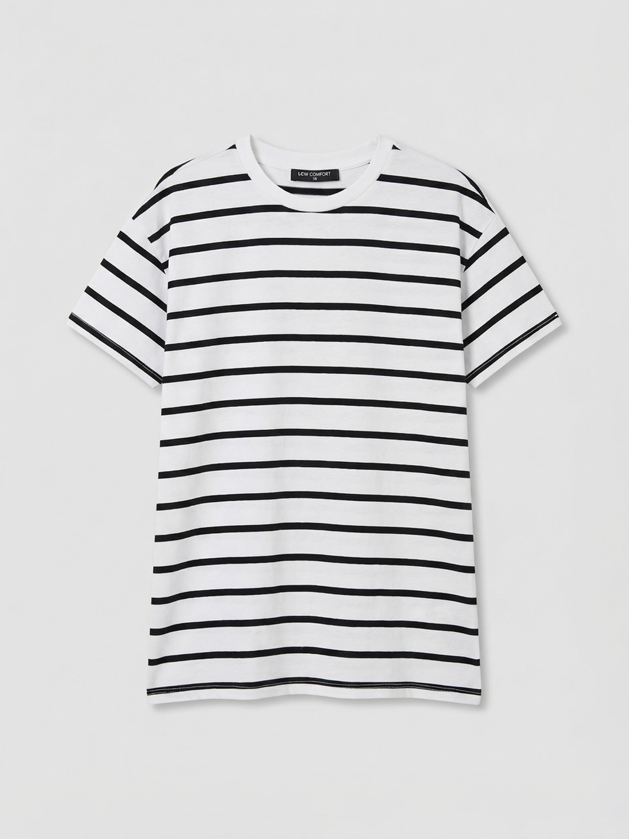 LCW Comfort Bisiklet Yaka Çizgili Kadın Tişört	 - S6G824Z8-LEG