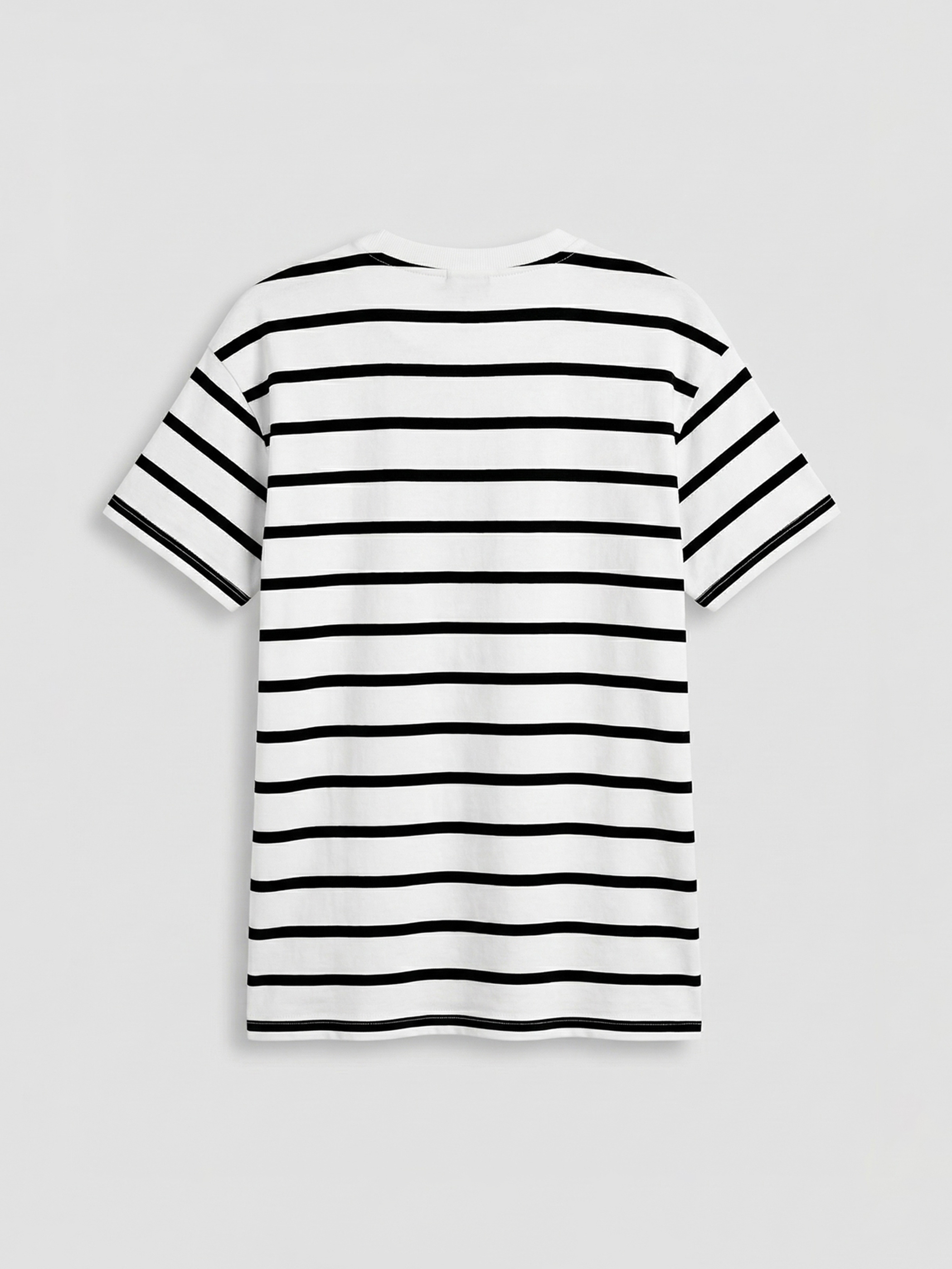 Siyah Bisiklet Yaka Çizgili Kadın Tişört	-1